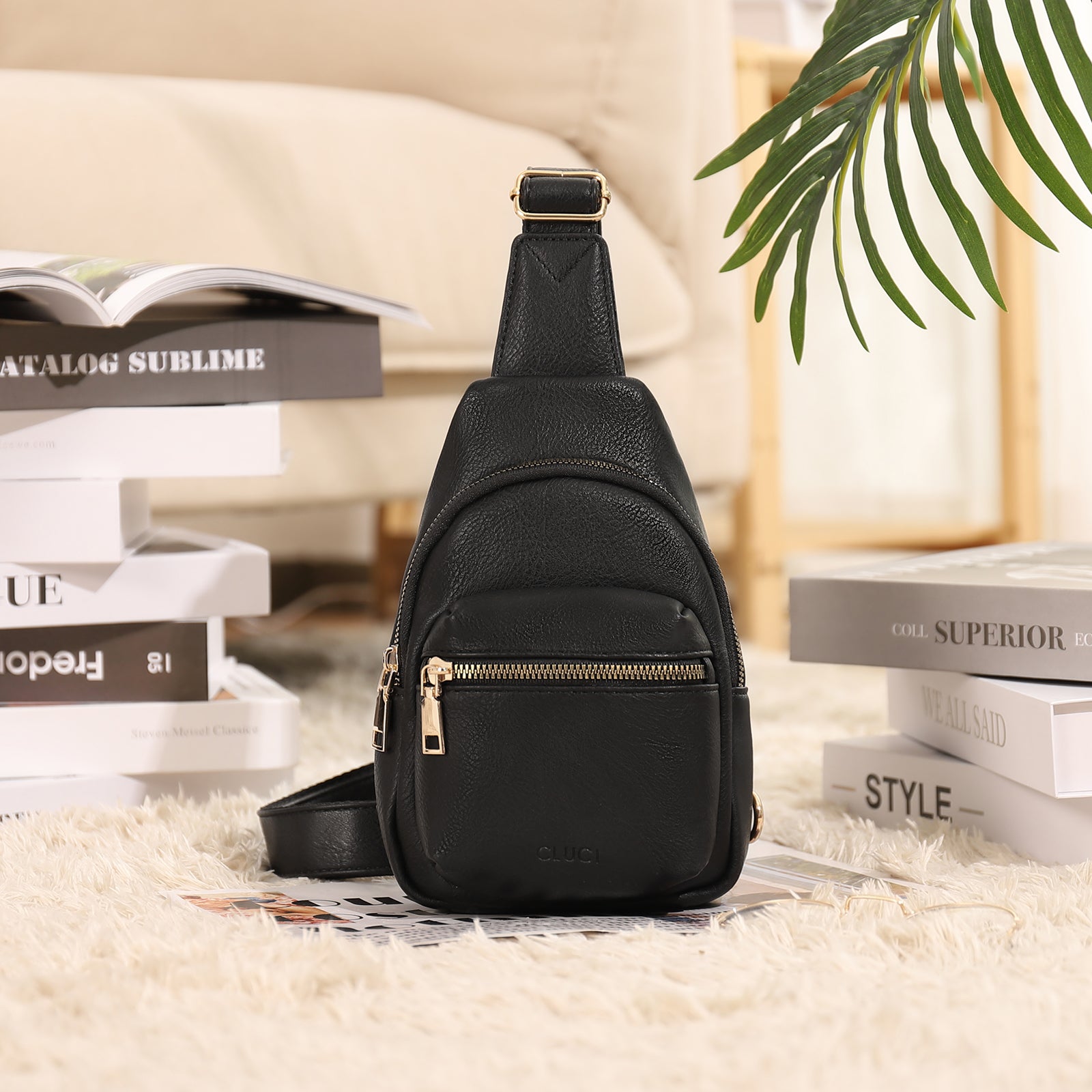 CLUCI Small Sling Bag Leather Crossbody Fanny Packs Trendy Women's Chest Bag