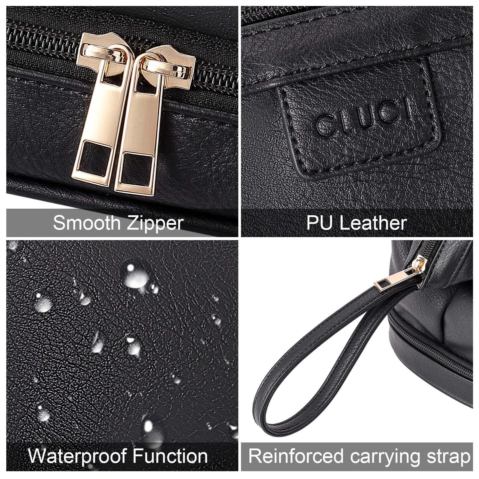 CLUCI Travel Makeup Bag Cosmetic Bag Large Capacity Makeup Bag Organizer PU Leather Water-resistant Women Double Layer Portable Cosmetic Travel Bags Traveling Toiletry Bag