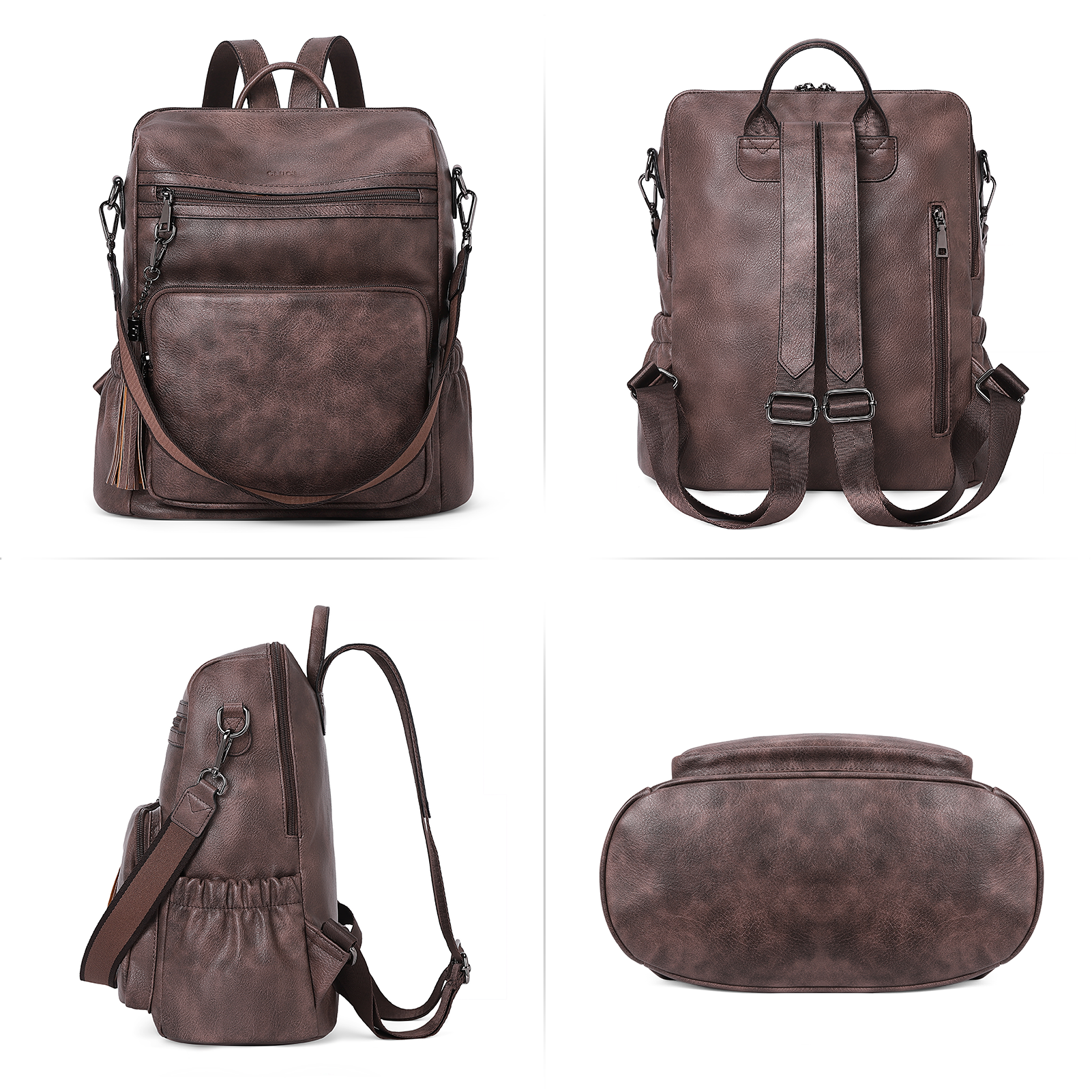 CLUCI Backpack Purse for Women Fashion Leather Designer Travel Large Ladies Shoulder Bags with Tassel