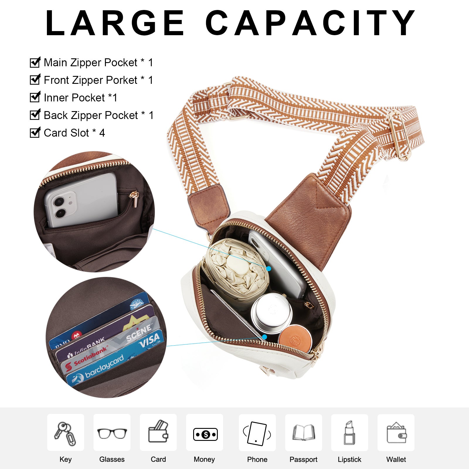 CLUCI Small Vegan Leather Sling Bag for Women Crossbody Chest Bags Trendy