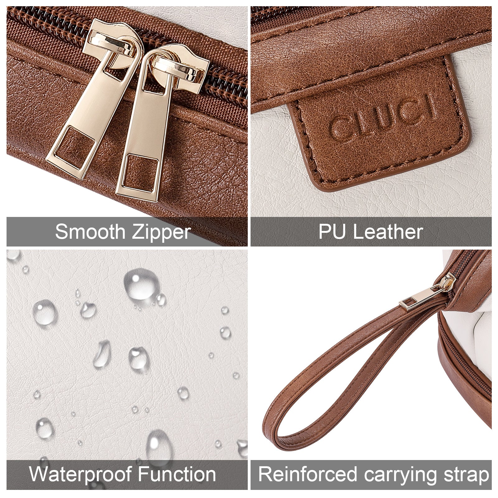 CLUCI Travel Makeup Bag Cosmetic Bag Large Capacity Makeup Bag Organizer PU Leather Water-resistant Women Double Layer Portable Cosmetic Travel Bags Traveling Toiletry Bag