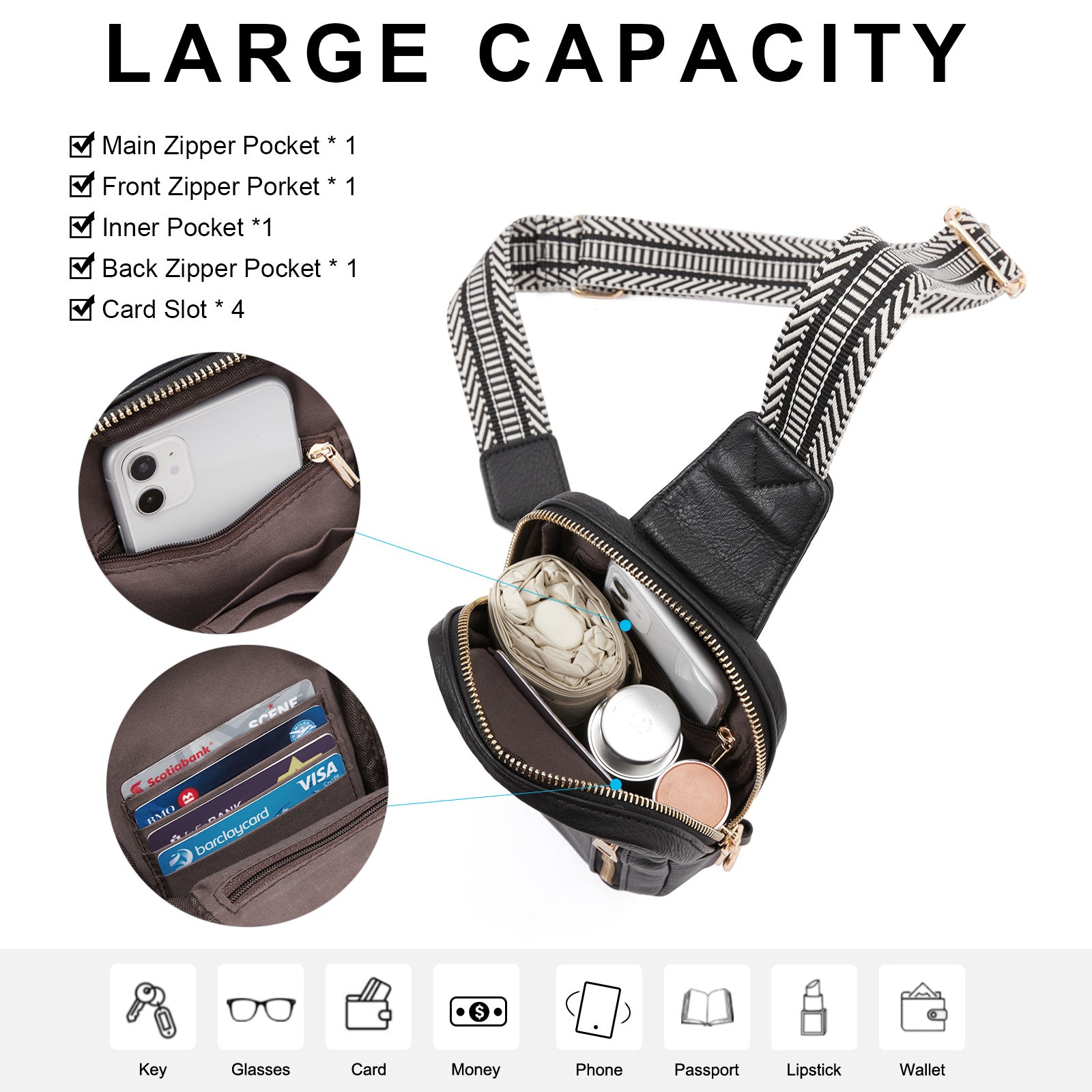 CLUCI Small Vegan Leather Sling Bag for Women Crossbody Chest Bags Trendy