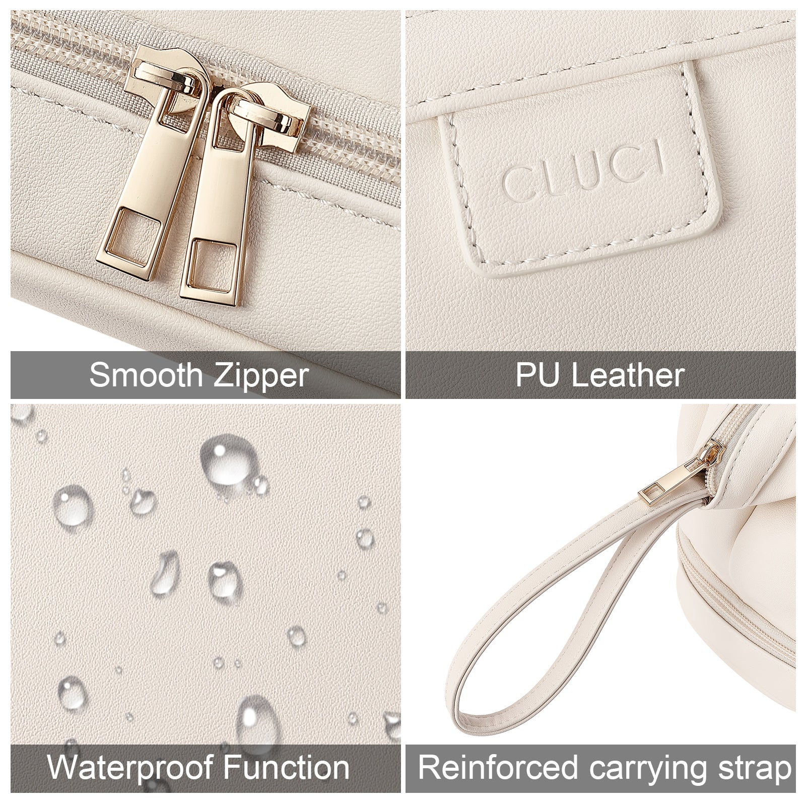 CLUCI Travel Makeup Bag Cosmetic Bag Large Capacity Makeup Bag Organizer PU Leather Water-resistant Women Double Layer Portable Cosmetic Travel Bags Traveling Toiletry Bag