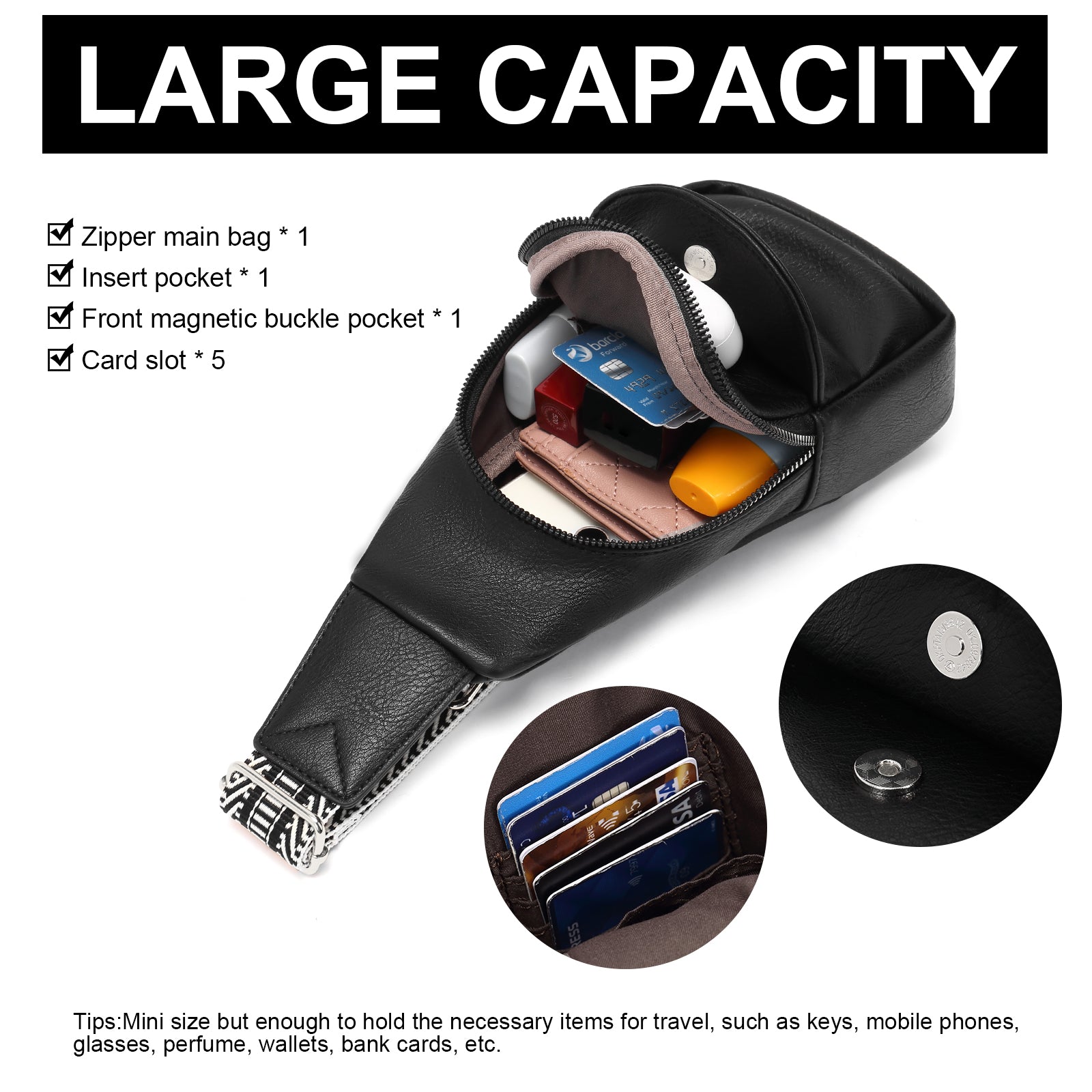 CLUCI Faux Leather Small Sling Bag Fashion Waist Packs with Guitar Strap for Women's Fanny Packs