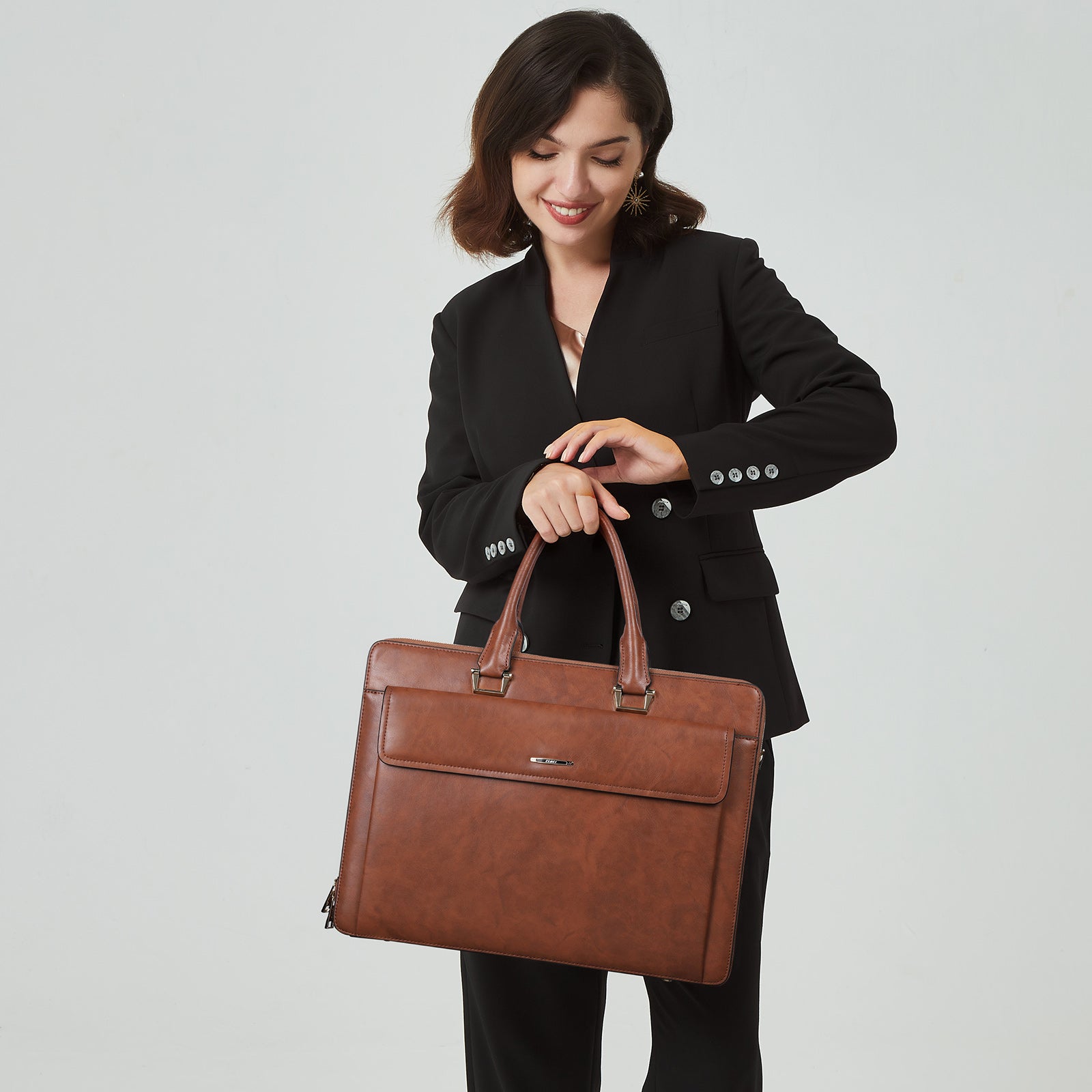 Davison Womens Slim Leather Briefcase  Carry 15.6 Inch Laptop