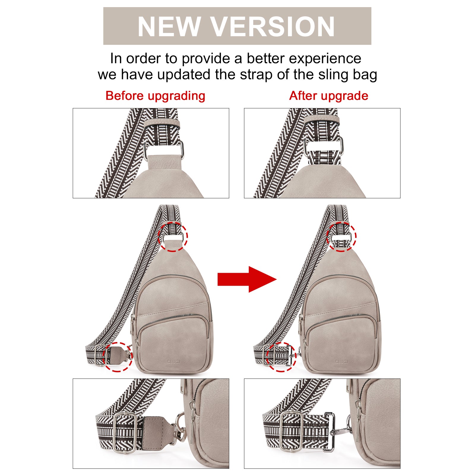 CLUCI Leather Sling Bag With Guitar Strap