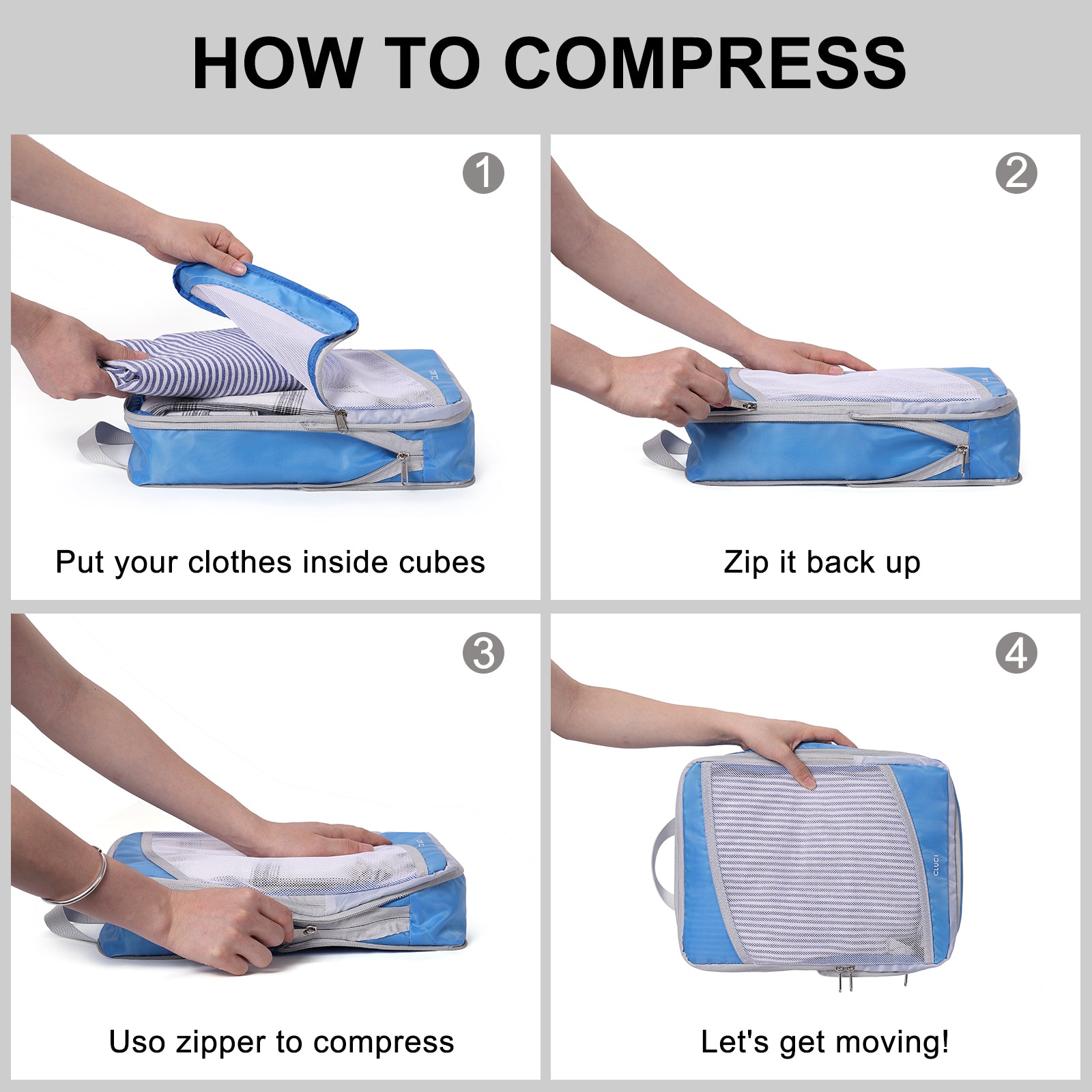 4 Set Compression Packing Cubes for Travel