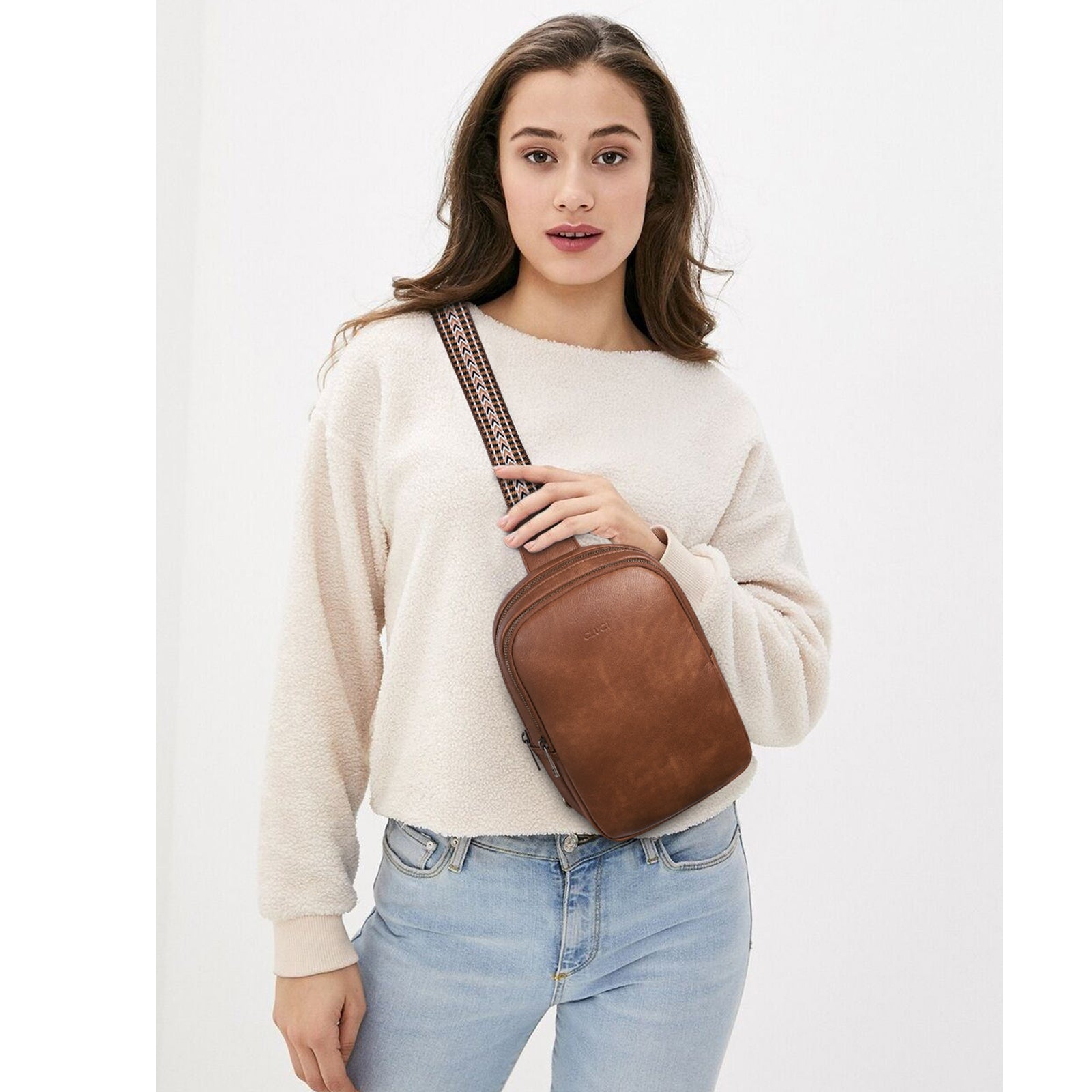 CLUCI Leather Large Sling Bag Crossbody Bag for Women Chest Bag for Travel