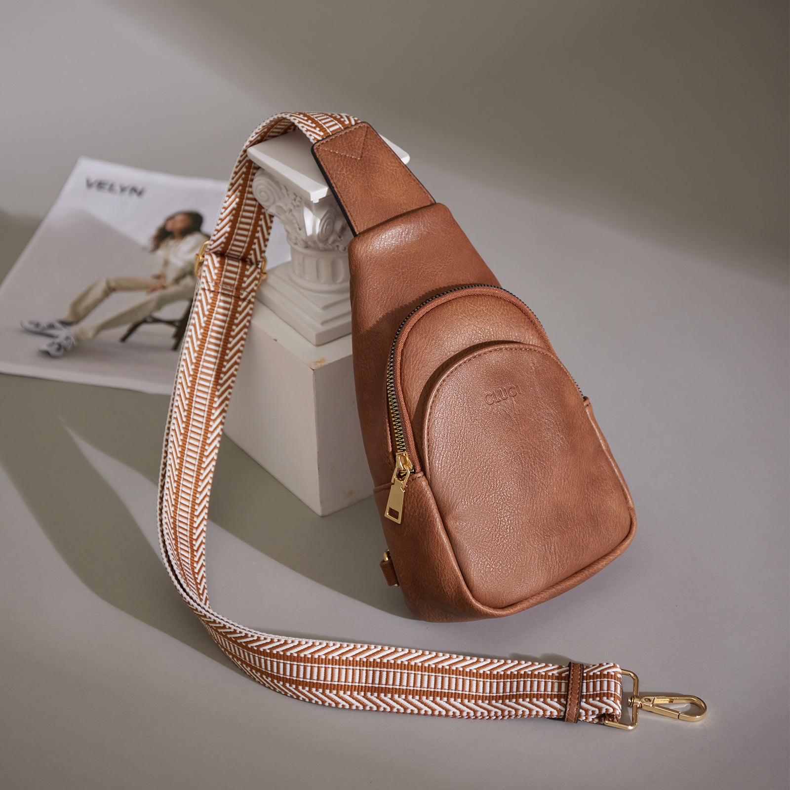 CLUCI Faux Leather Small Sling Bag Fashion Waist Packs with Guitar Strap for Women's Fanny Packs