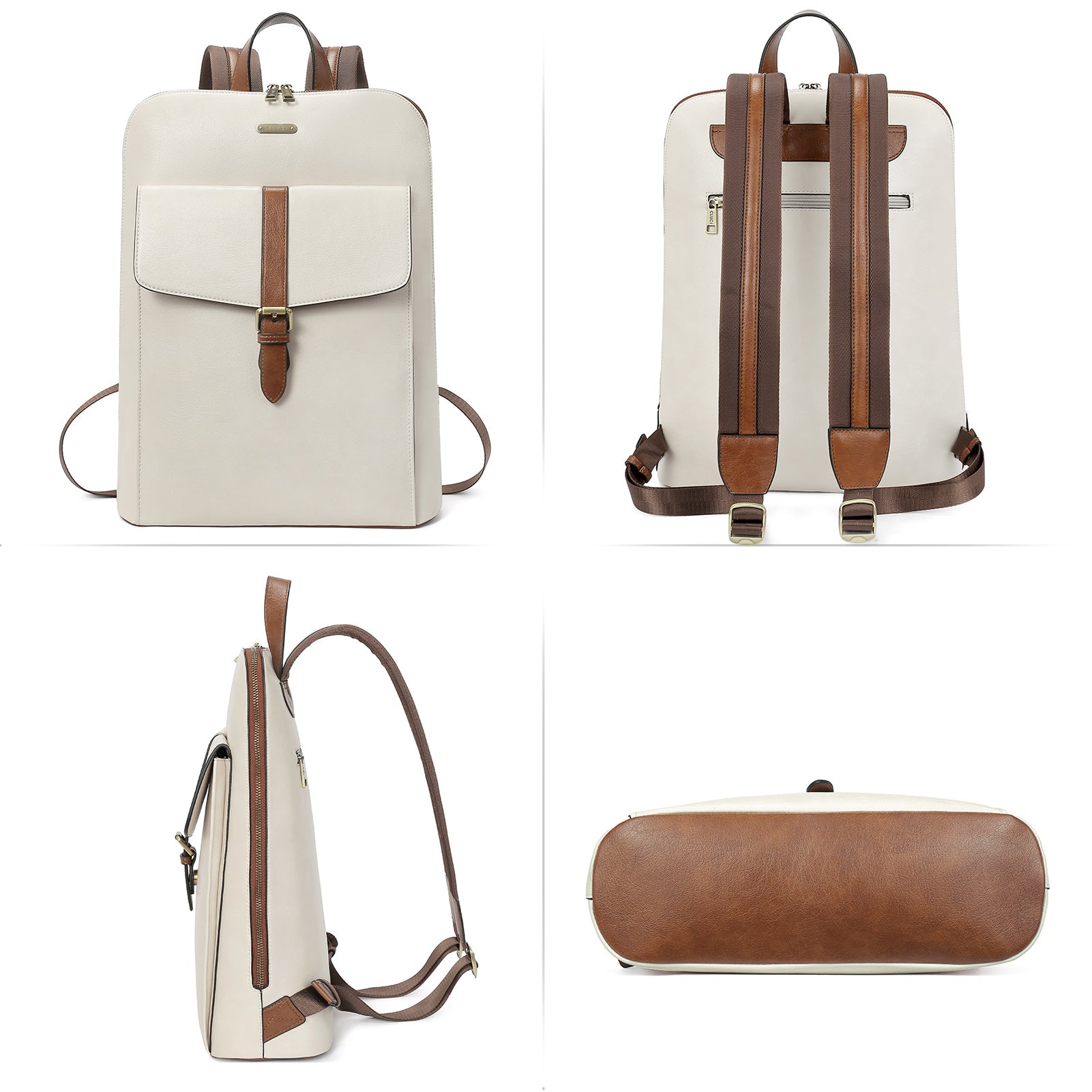 CLUCI Leather Laptop Backpack for Women 15.6 inch Computer Backpack Stylish Travel Backpack Purse for Women Work Daypack Bag
