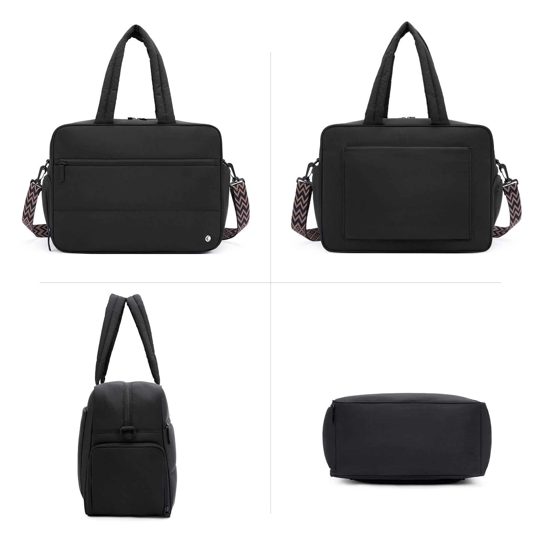 CLUCI Weekender Travel Bag for Women Puffer Tote Bag Carry On Duffle Overnight Bags with Shoe Compartment Black