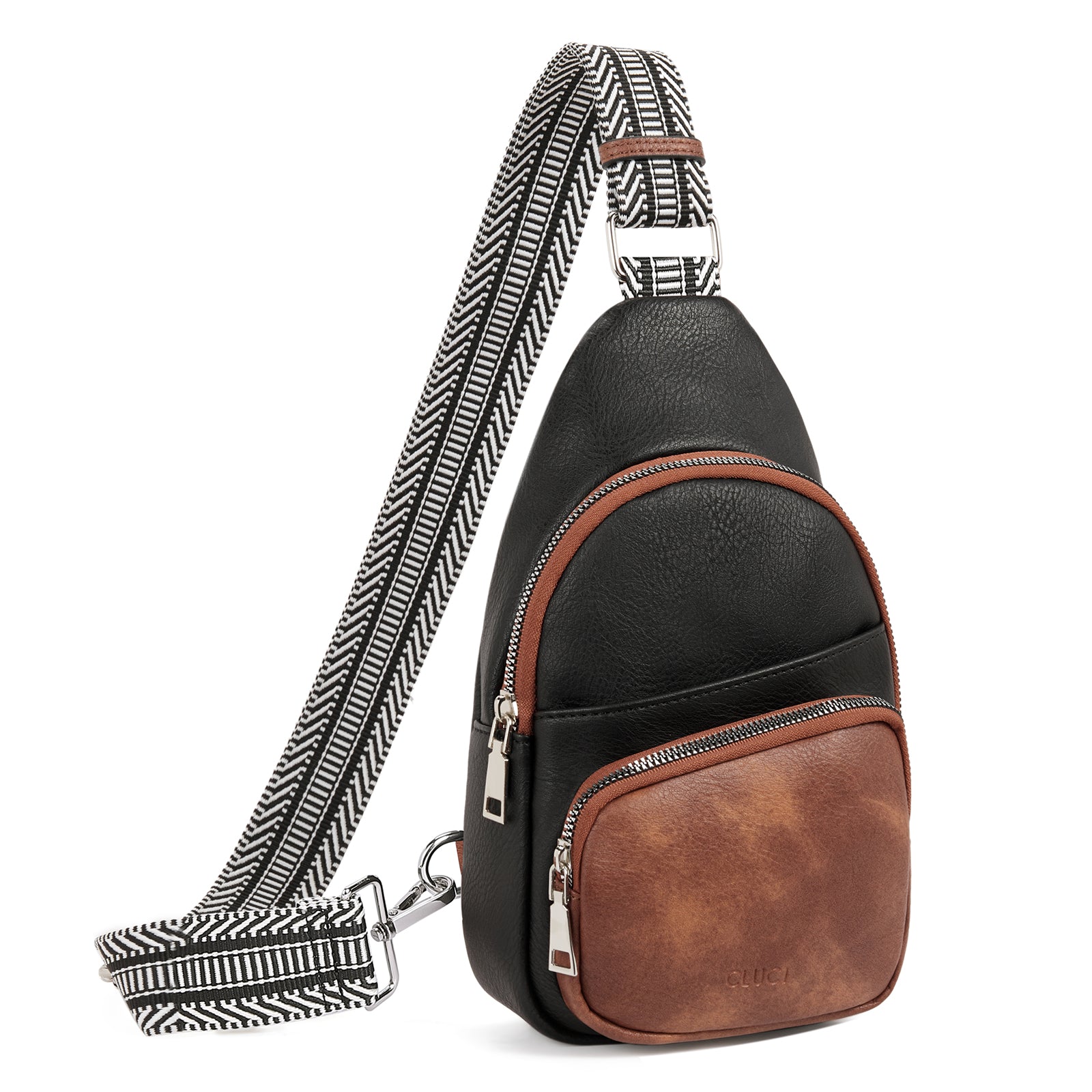 CLUCI Leather Sling Bag With Guitar Strap