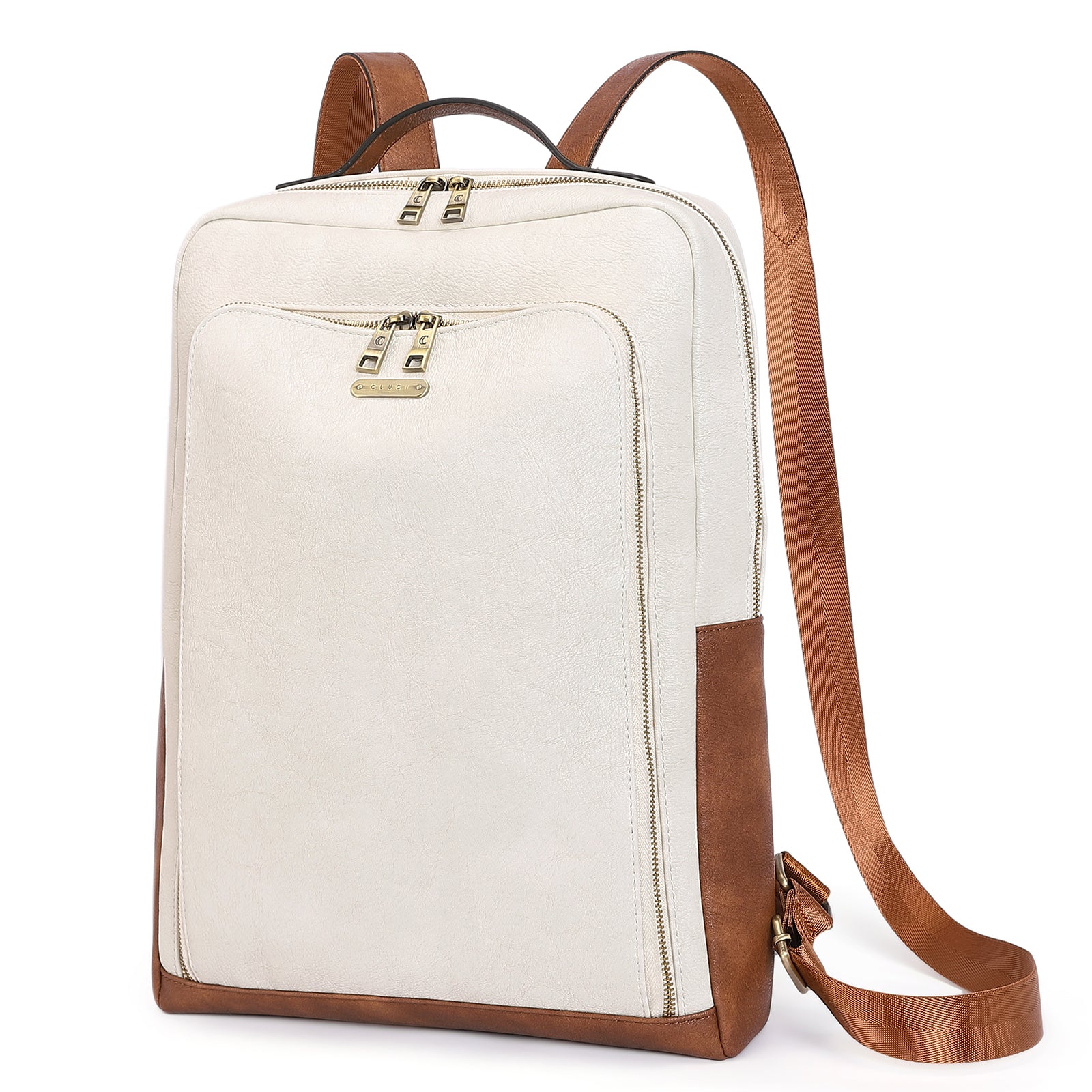 CLUCI Leather Laptop Backpack for Women 15.6 inch Computer Bag Large Travel Vintage College Daypack Business Bags