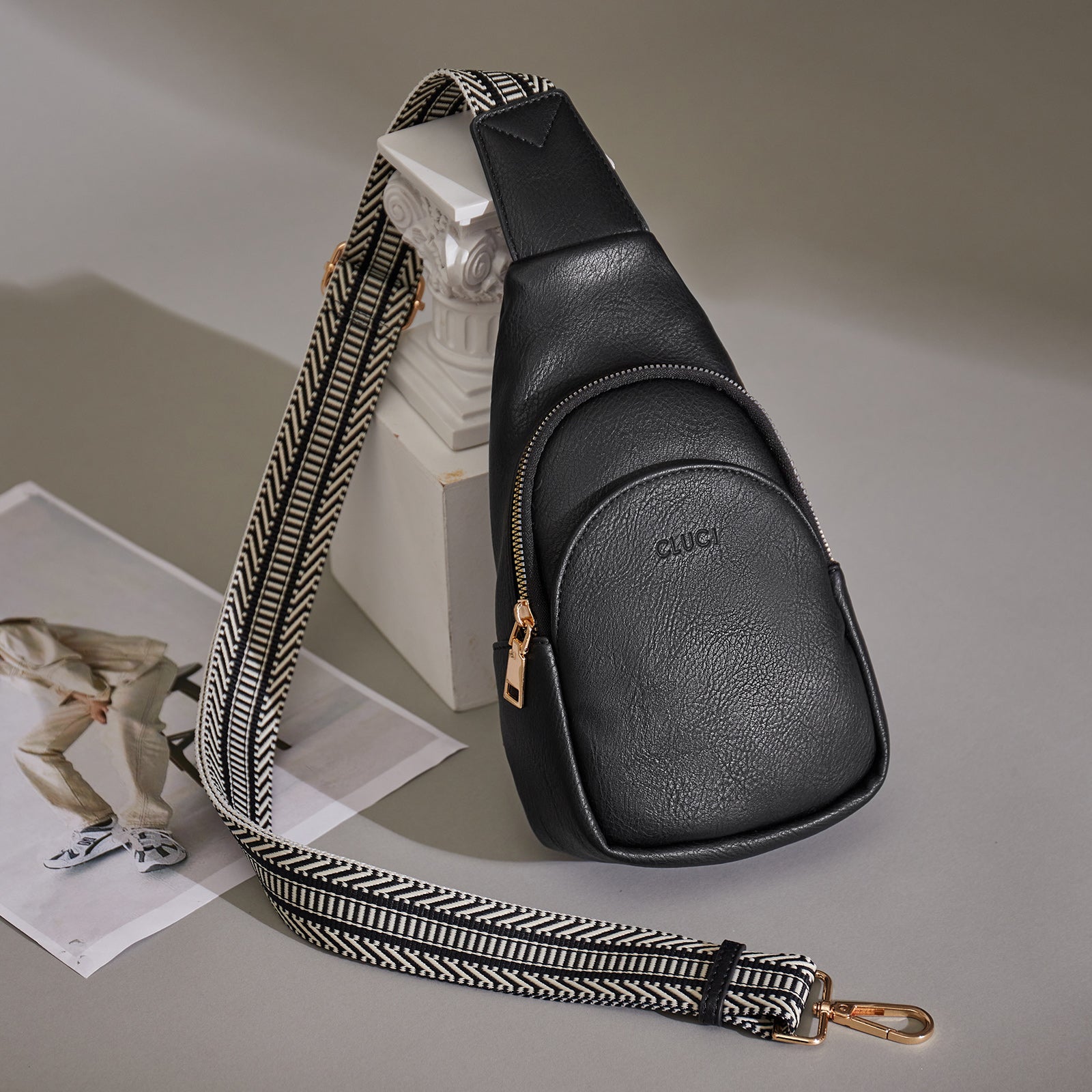 CLUCI Faux Leather Small Sling Bag Fashion Waist Packs with Guitar Strap for Women's Fanny Packs