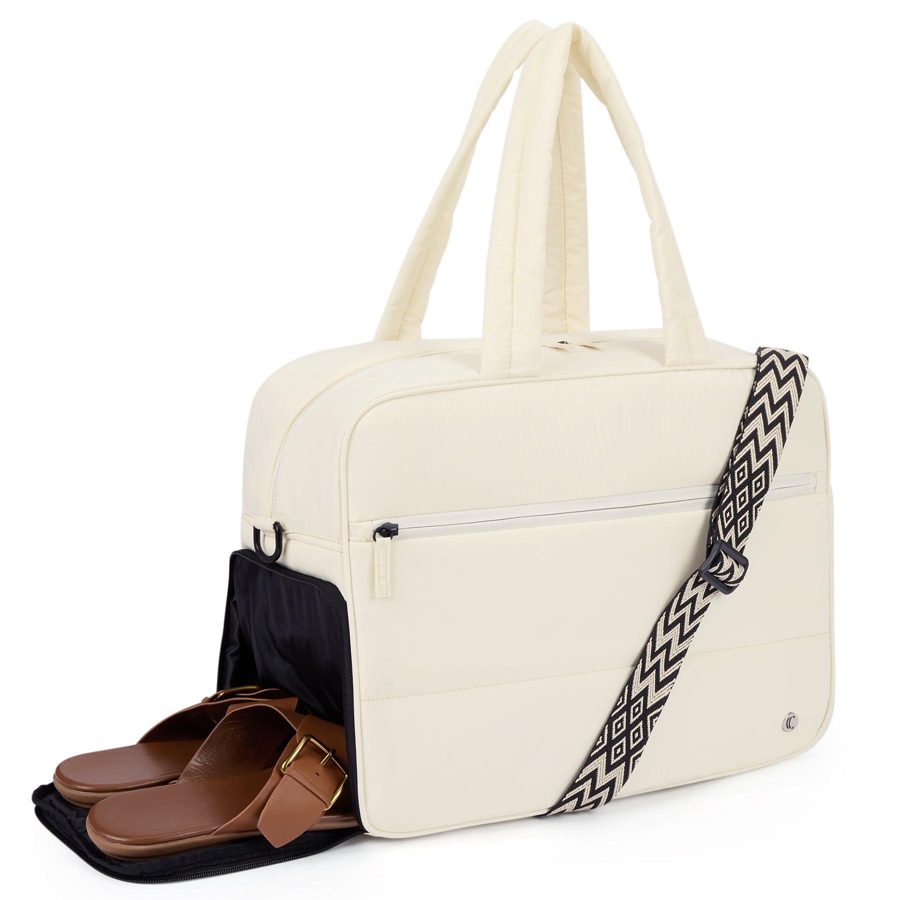 CLUCI Weekender Travel Bag for Women Puffer Tote Bag Carry On Duffle Overnight Bags with Shoe Compartment Black