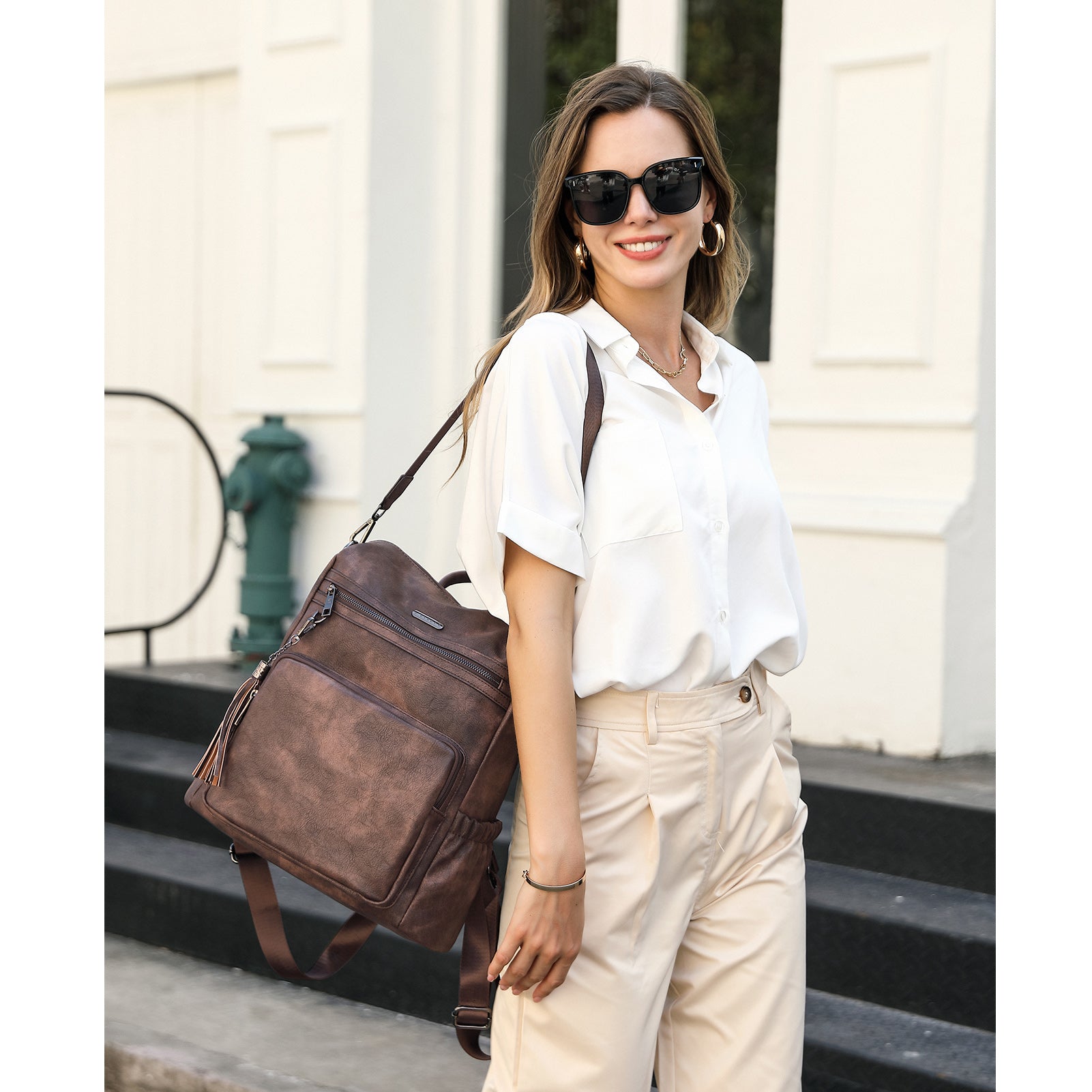 Greene Women's Leather Backpack Purse For Commuting | Two-Toned Vintage