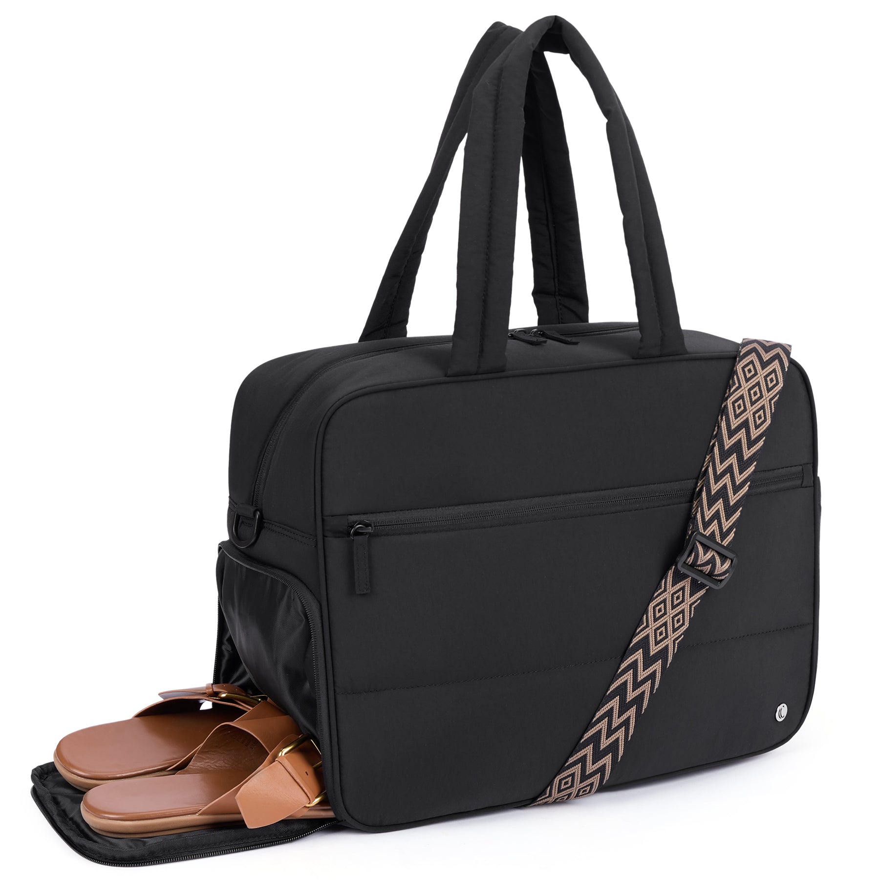 CLUCI Weekender Travel Bag for Women Puffer Tote Bag Carry On Duffle Overnight Bags with Shoe Compartment Black