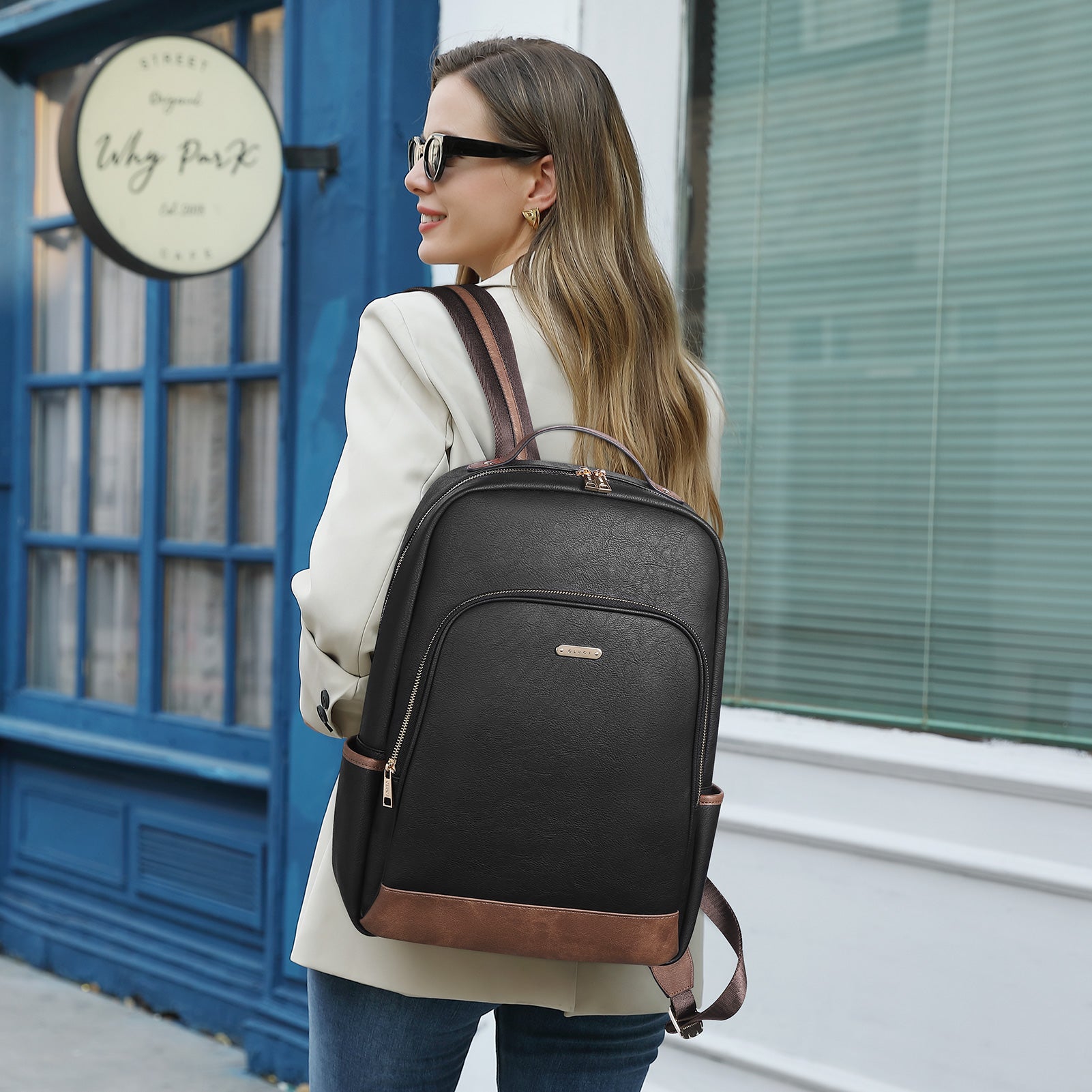 CLUCI Leather Laptop Backpack Purse for Women 15.6 inch Computer Backpack Business Casual Travel Daypack College Bag