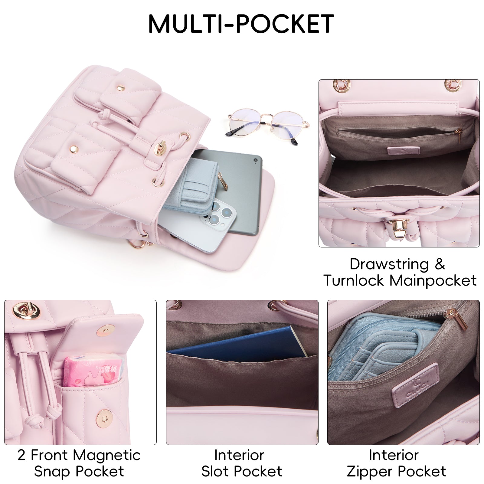 CLUCI Small Backpack Purse for Women,Mini Vegan Leather Tabby Backpack for Woman Quilted Bookbag Crossbody Bag