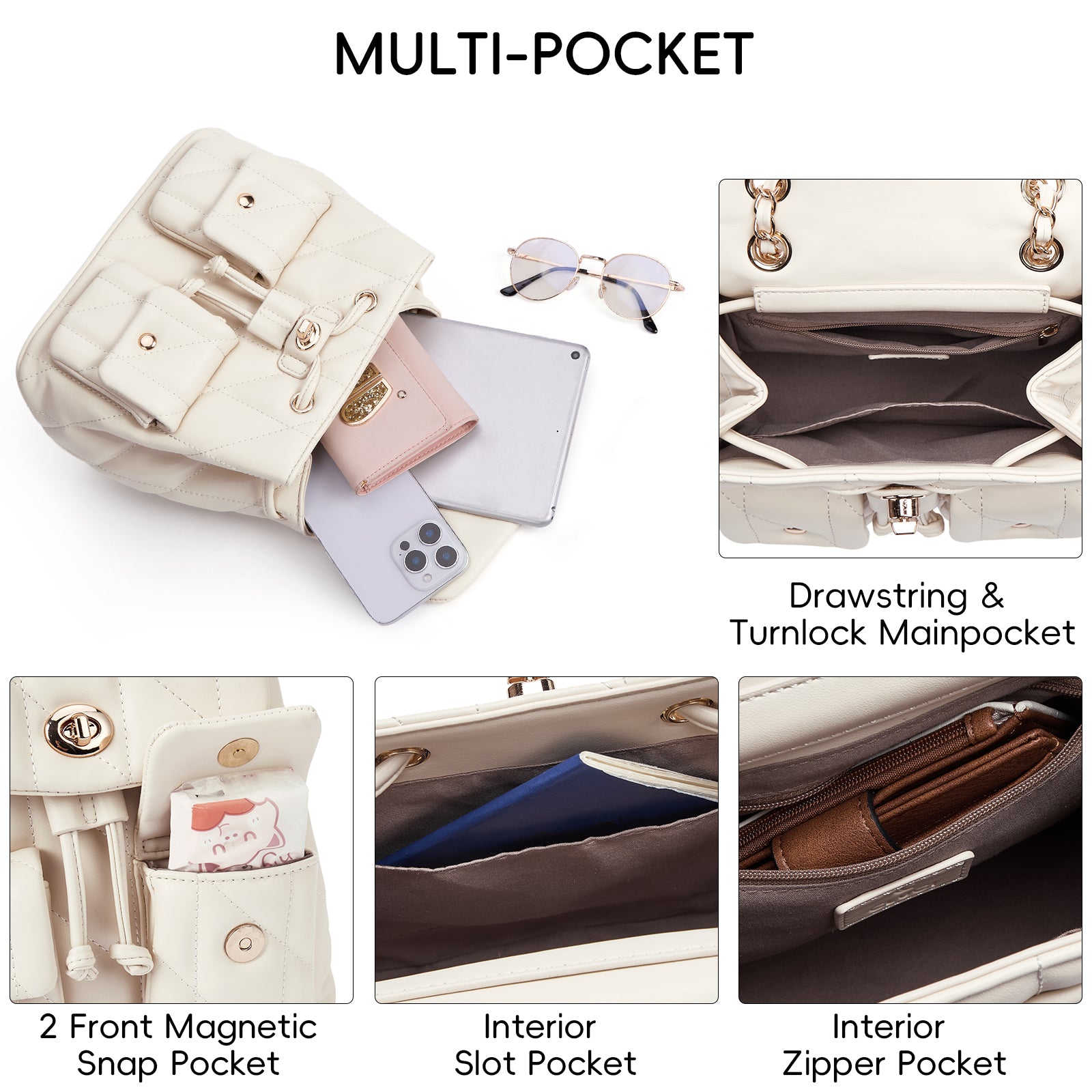 CLUCI Small Backpack Purse for Women,Mini Vegan Leather Tabby Backpack for Woman Quilted Bookbag Crossbody Bag