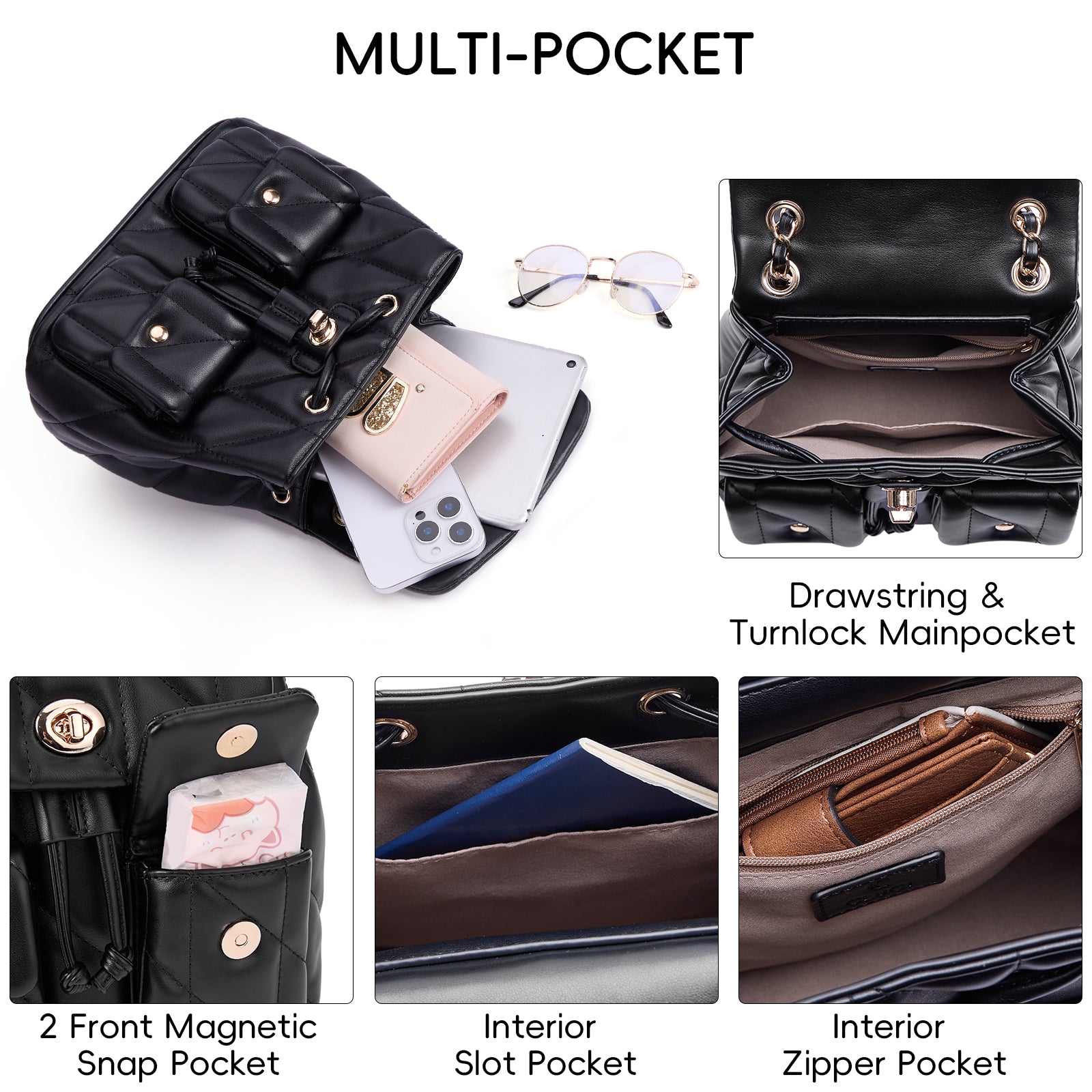 CLUCI Small Backpack Purse for Women,Mini Vegan Leather Tabby Backpack for Woman Quilted Bookbag Crossbody Bag