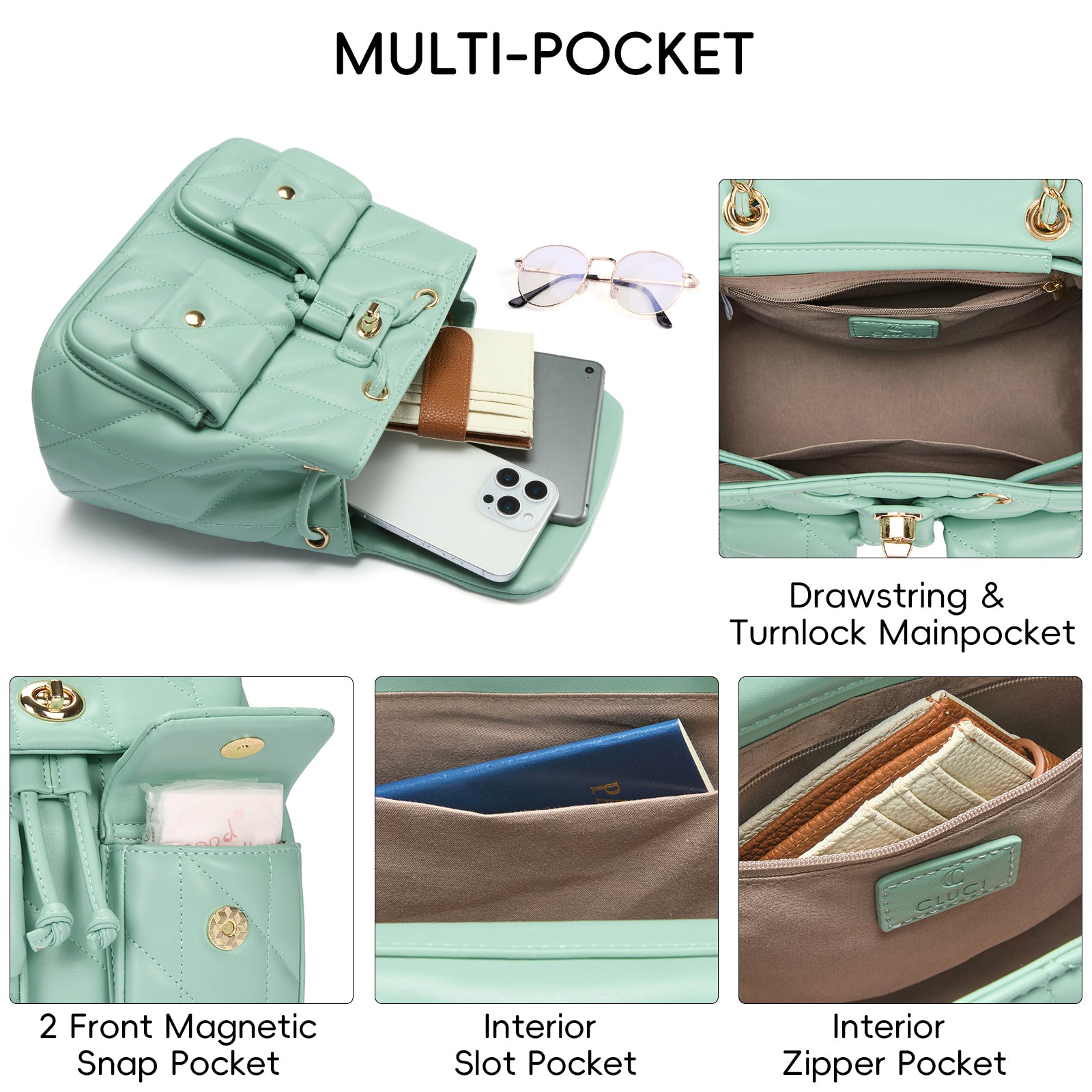 CLUCI Small Backpack Purse for Women,Mini Vegan Leather Tabby Backpack for Woman Quilted Bookbag Crossbody Bag