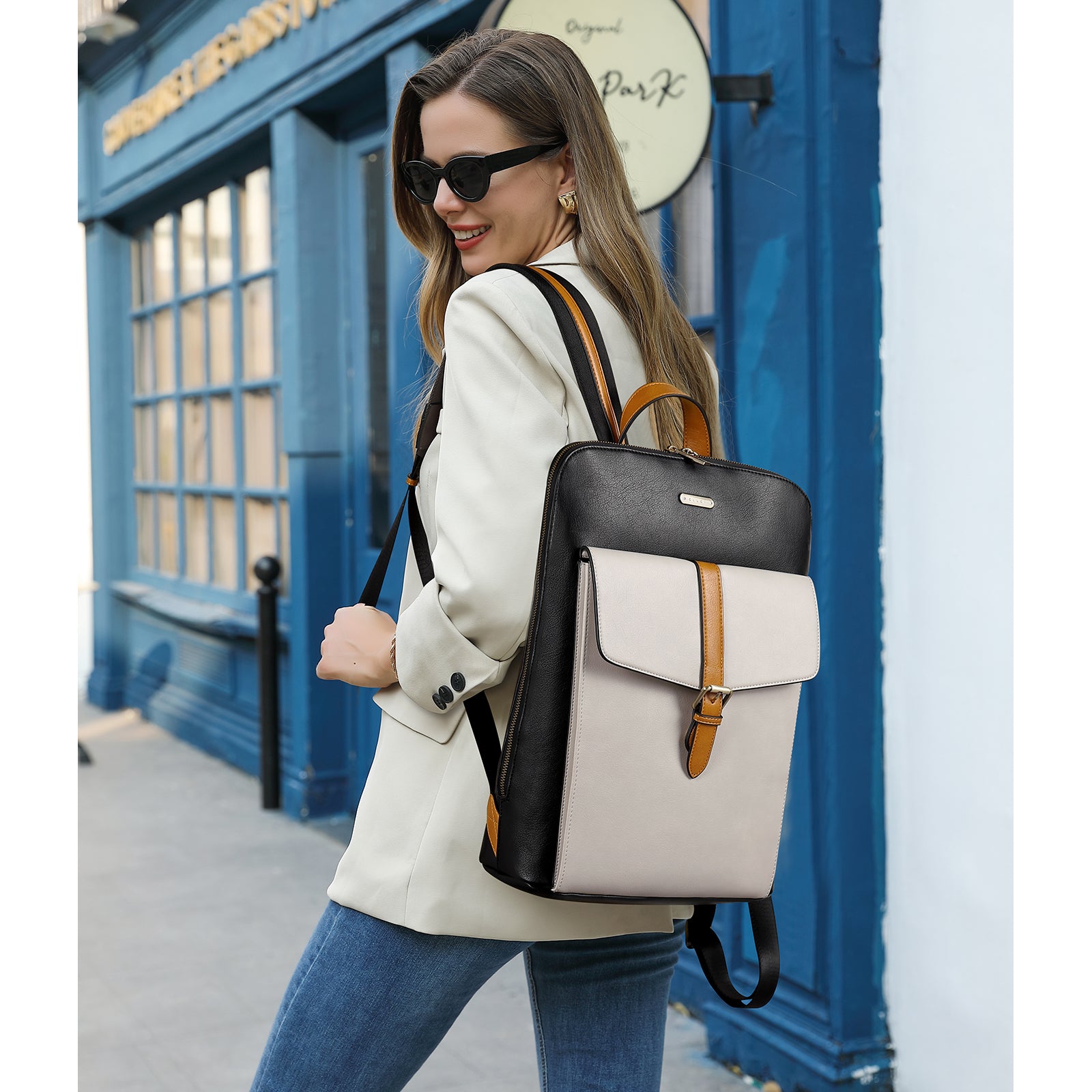 CLUCI Leather Laptop Backpack for Women 15.6 inch Computer Backpack Stylish Travel Backpack Purse for Women Work Daypack Bag