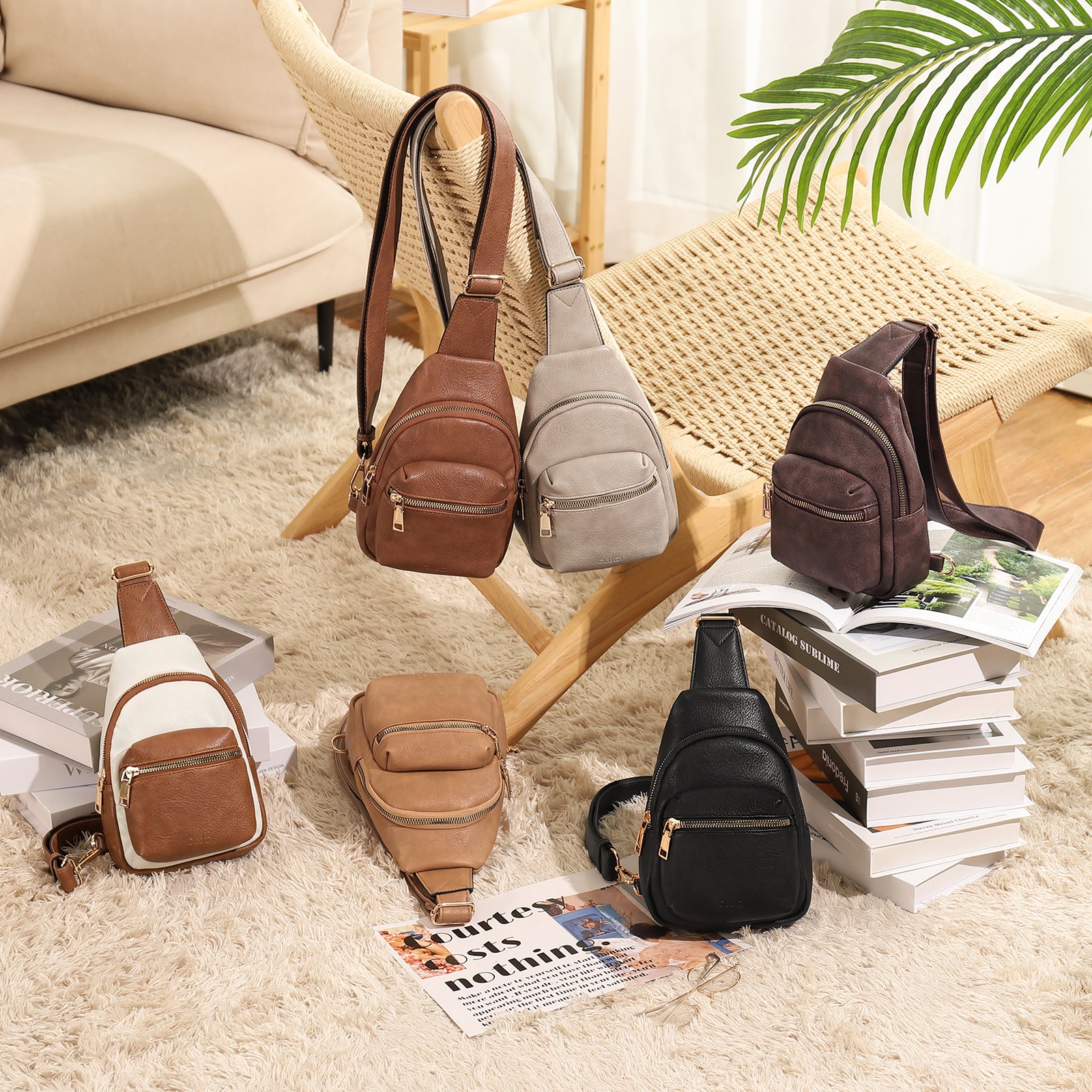 CLUCI Small Sling Bag Leather Crossbody Fanny Packs Trendy Women's Chest Bag