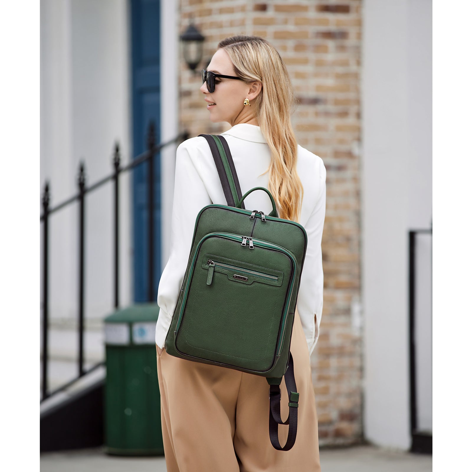 CLUCI Women Laptop Backpack Purse Vegetable Tanned Full Grain Leather 15.6 inch Computer Bag Business Casual Travel Daypack