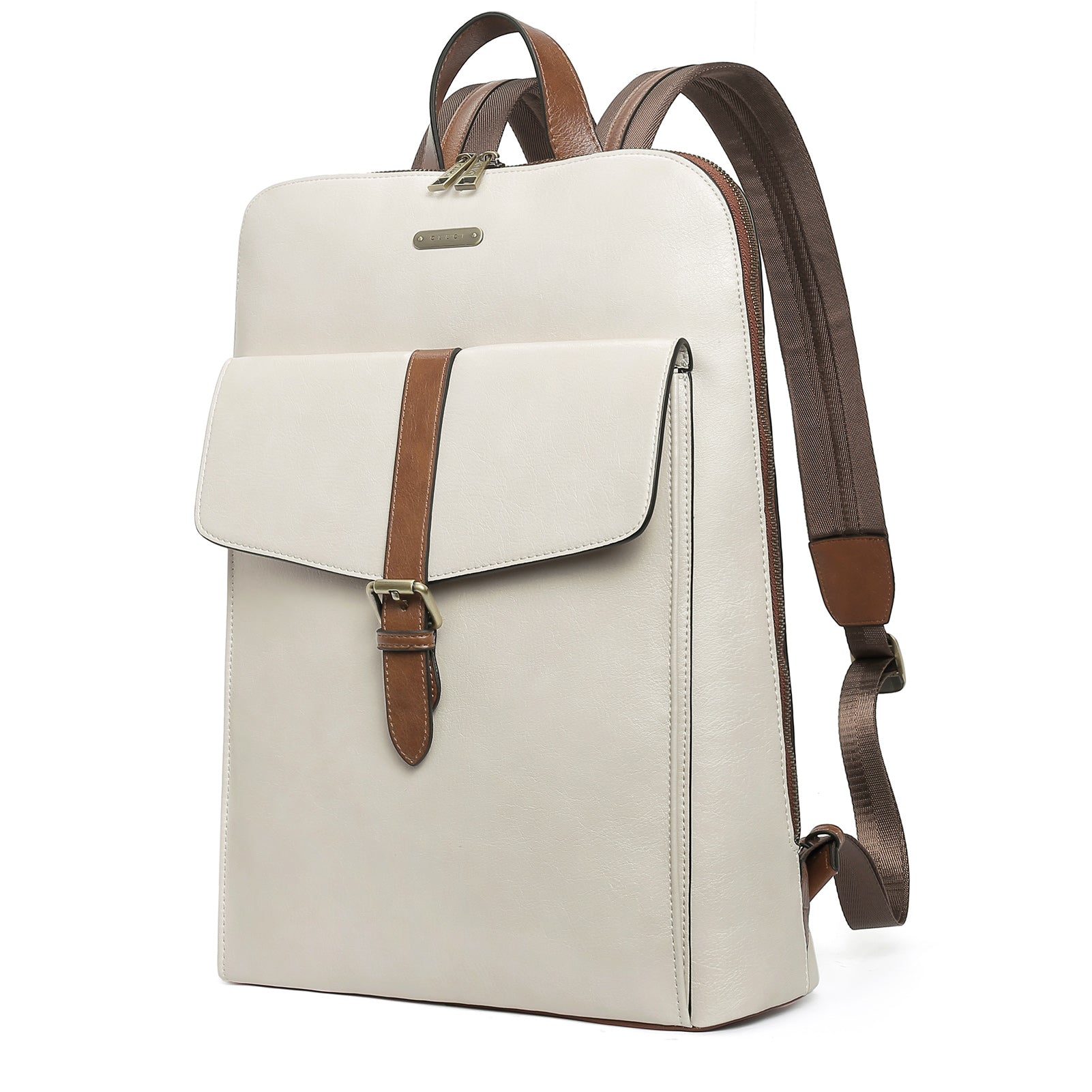 CLUCI Leather Laptop Backpack for Women 15.6 inch Computer Backpack Stylish Travel Backpack Purse for Women Work Daypack Bag