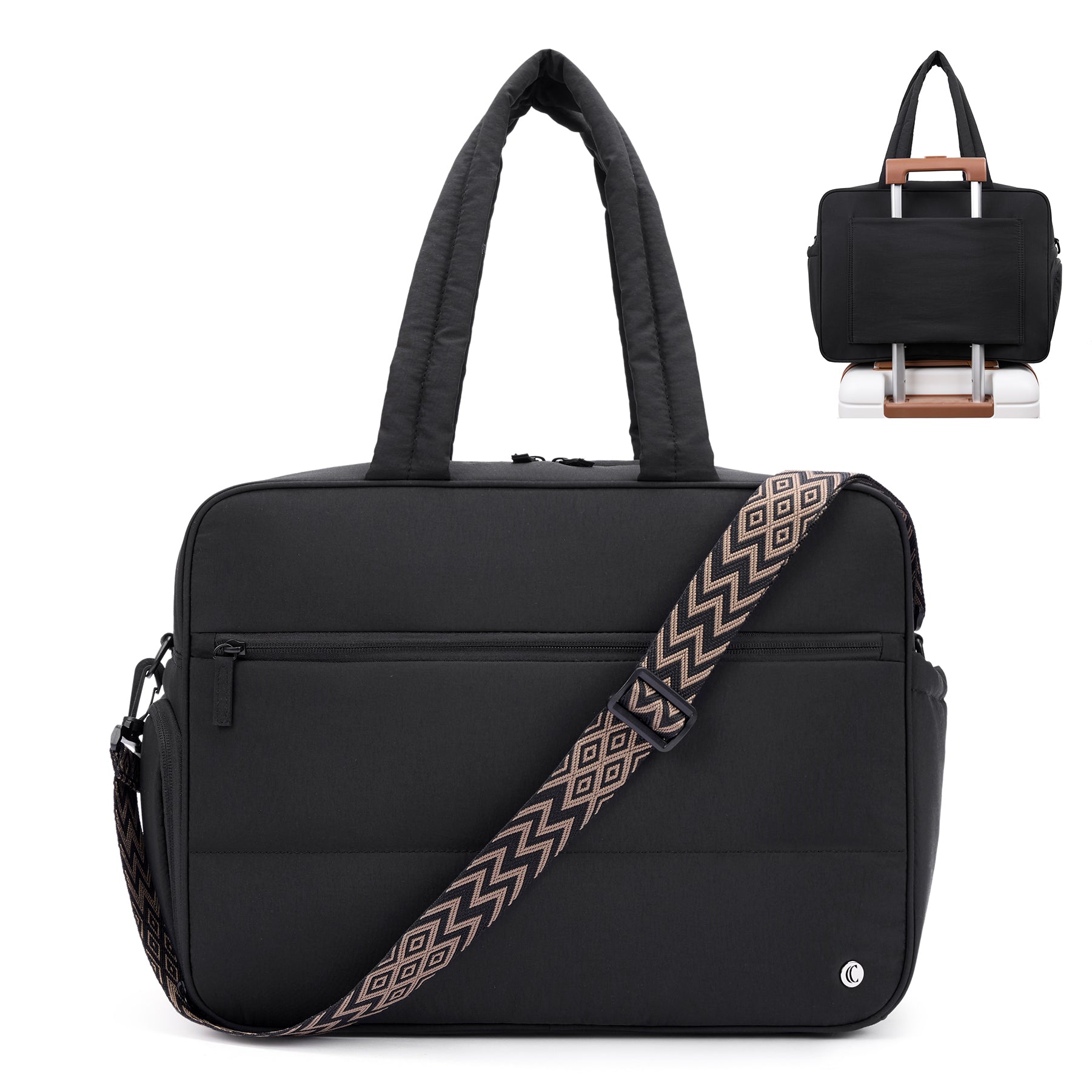 CLUCI Weekender Travel Bag for Women Puffer Tote Bag Carry On Duffle Overnight Bags with Shoe Compartment Black