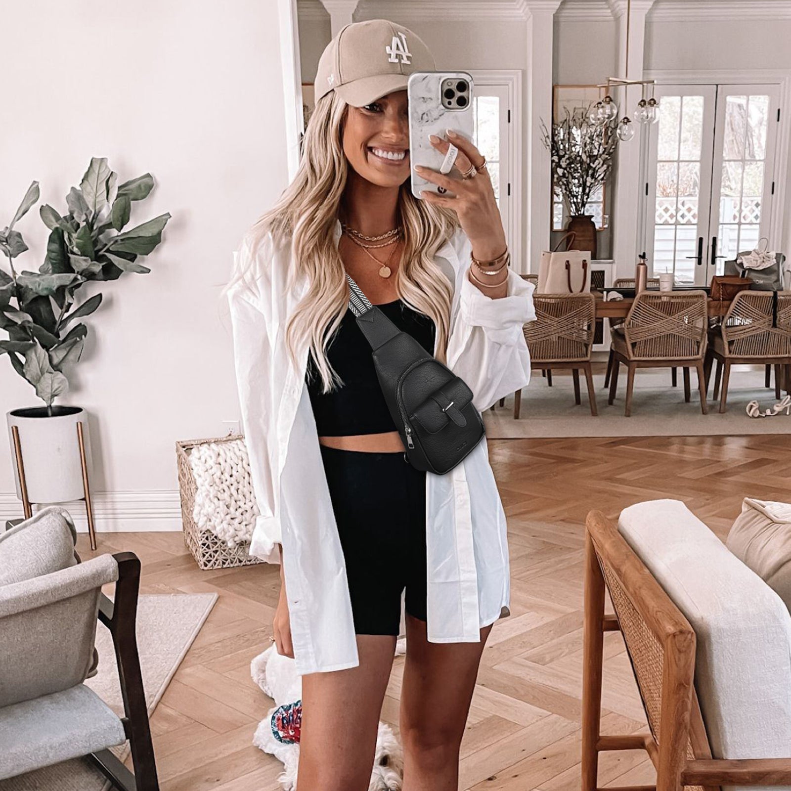 CLUCI Small Faux Leather Sling Bag Fashion Waist Packs with Guitar Strap for Women