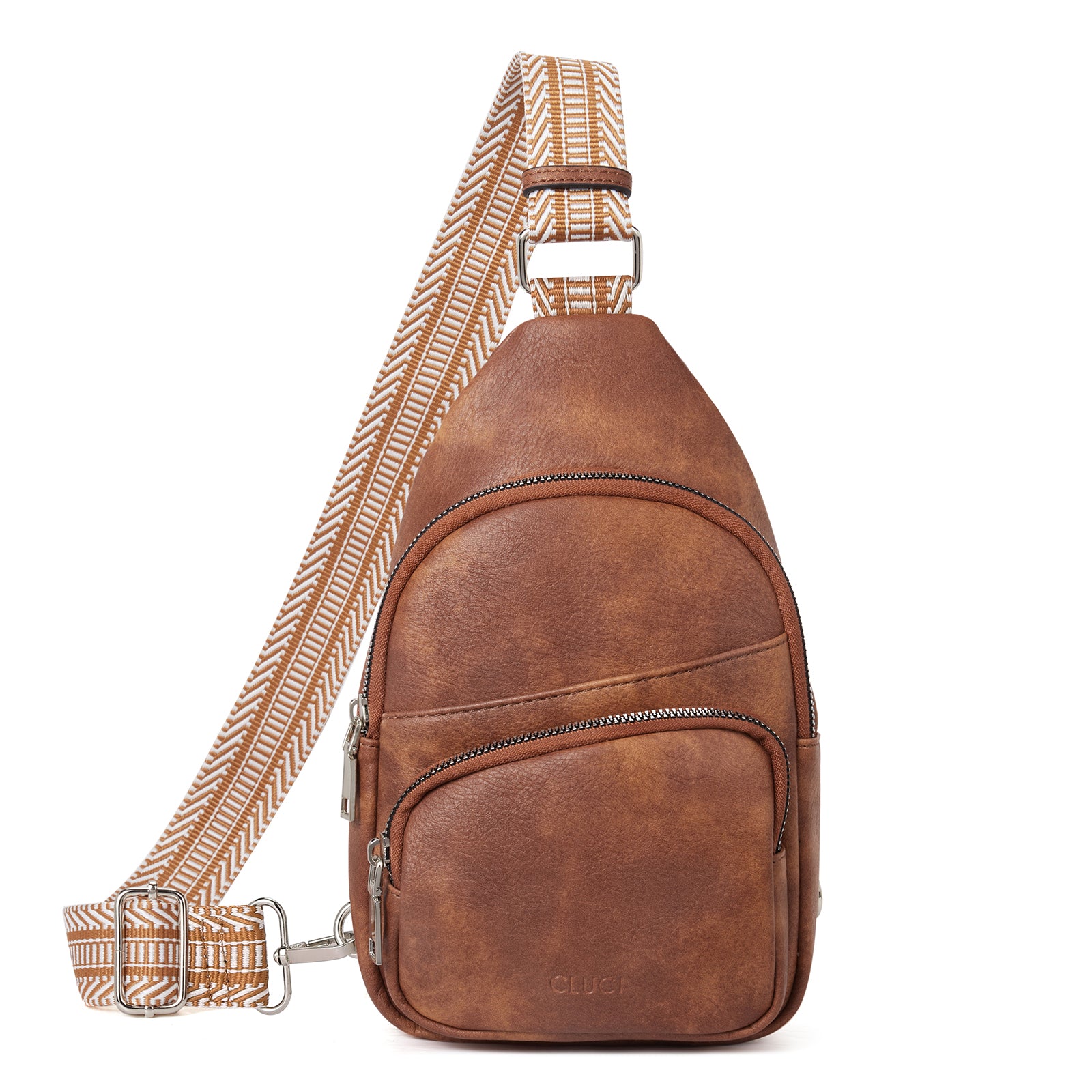 CLUCI Leather Sling Bag With Guitar Strap