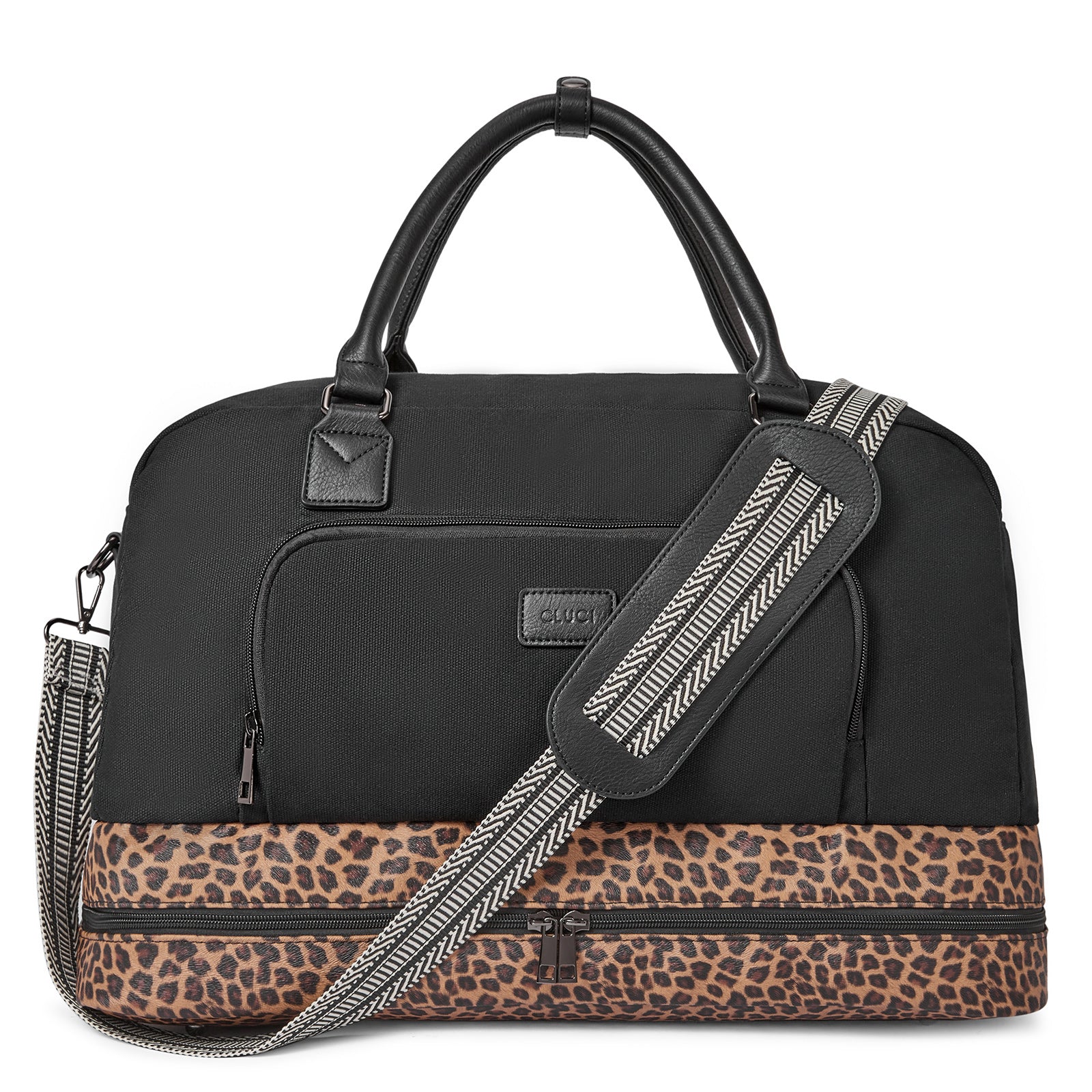 CLUCI Weekender Bags for Women Canvas Duffle Bag Travel Overnight Bags Carry On Tote with Shoe Compartment Beige with Brown