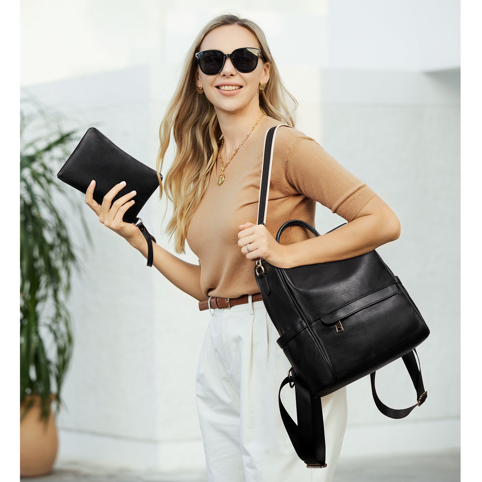 CLUCI Women Backpack Purse Fashion Leather Large Designer Travel Ladies College Shoulder Bags