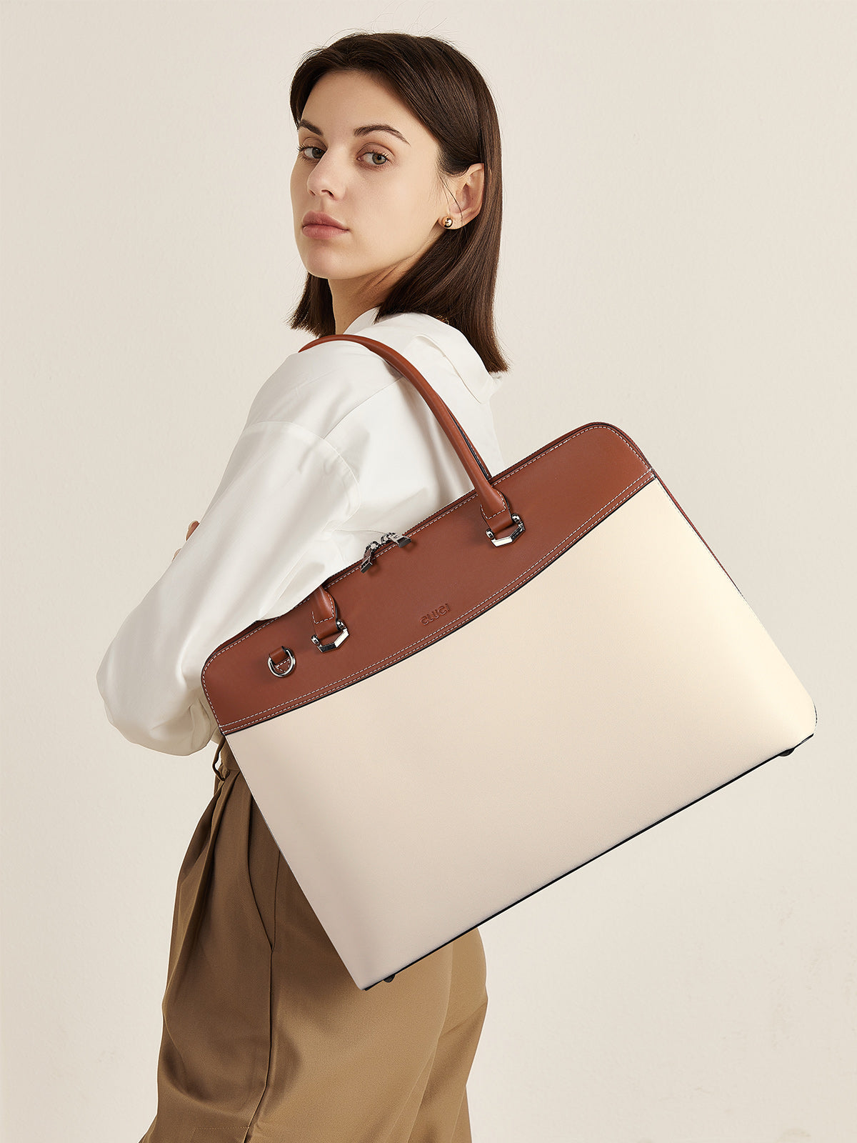 Claire Large Senior Leather Color Blocking Briefcase For Women