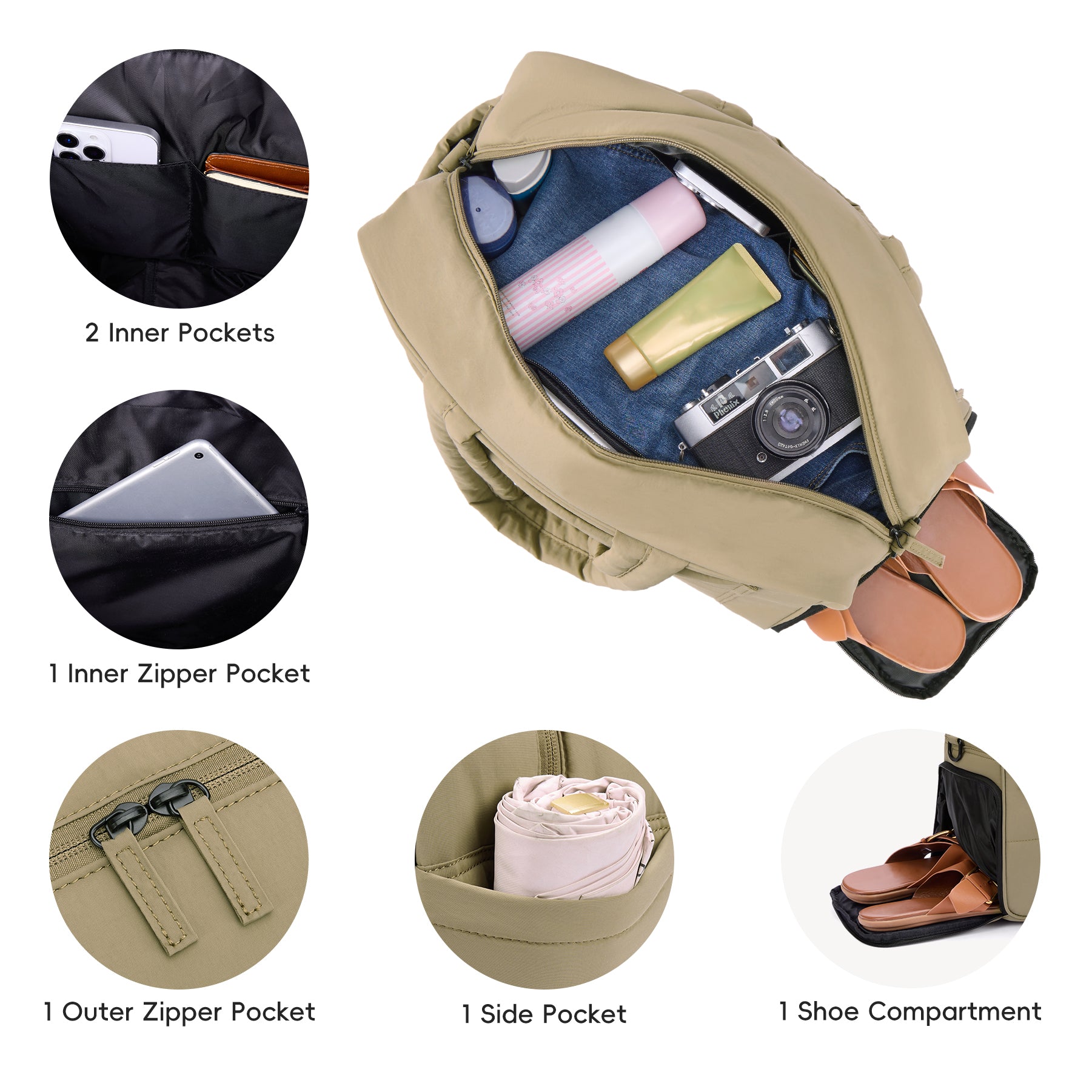 CLUCI Weekender Travel Bag for Women Puffer Tote Bag Carry On Duffle Overnight Bags with Shoe Compartment Black