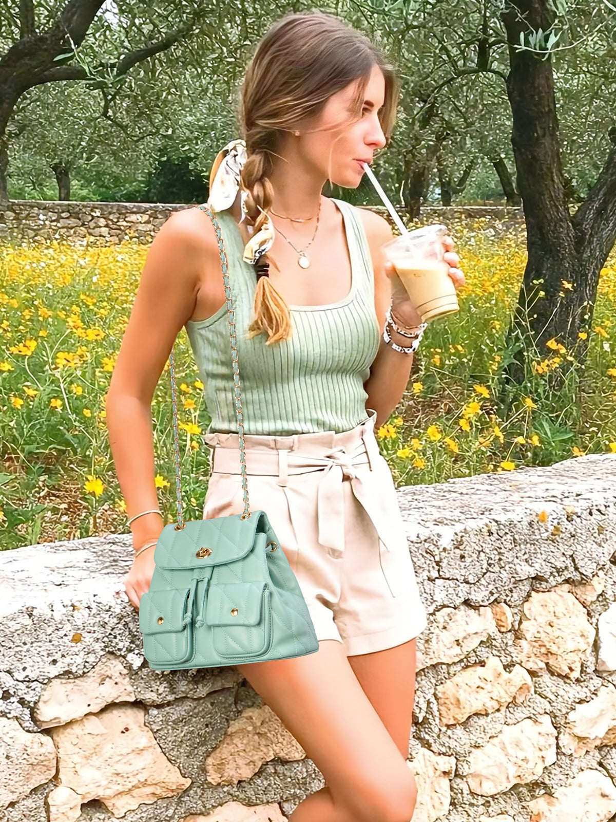 CLUCI Small Backpack Purse for Women,Mini Vegan Leather Tabby Backpack for Woman Quilted Bookbag Crossbody Bag