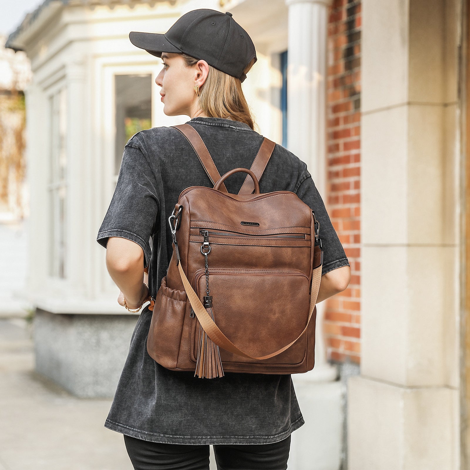 Greene Women's Leather Backpack Purse For Commuting | Two-Toned Vintage