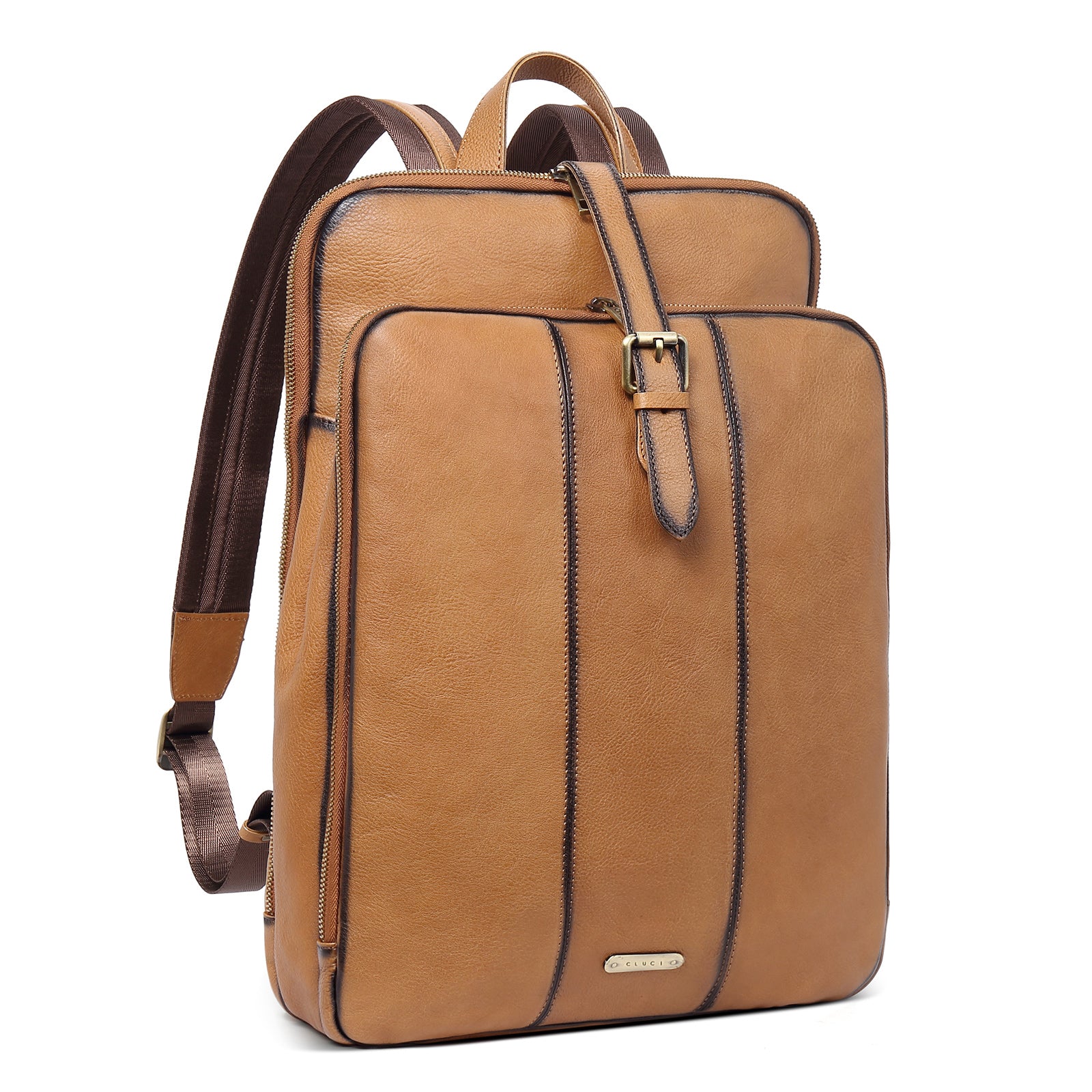 CLUCI Leather Laptop Backpack for Women Vegetable Tanned Full Grain Leather 15.6 inch Computer Bag Travel Business Daypack