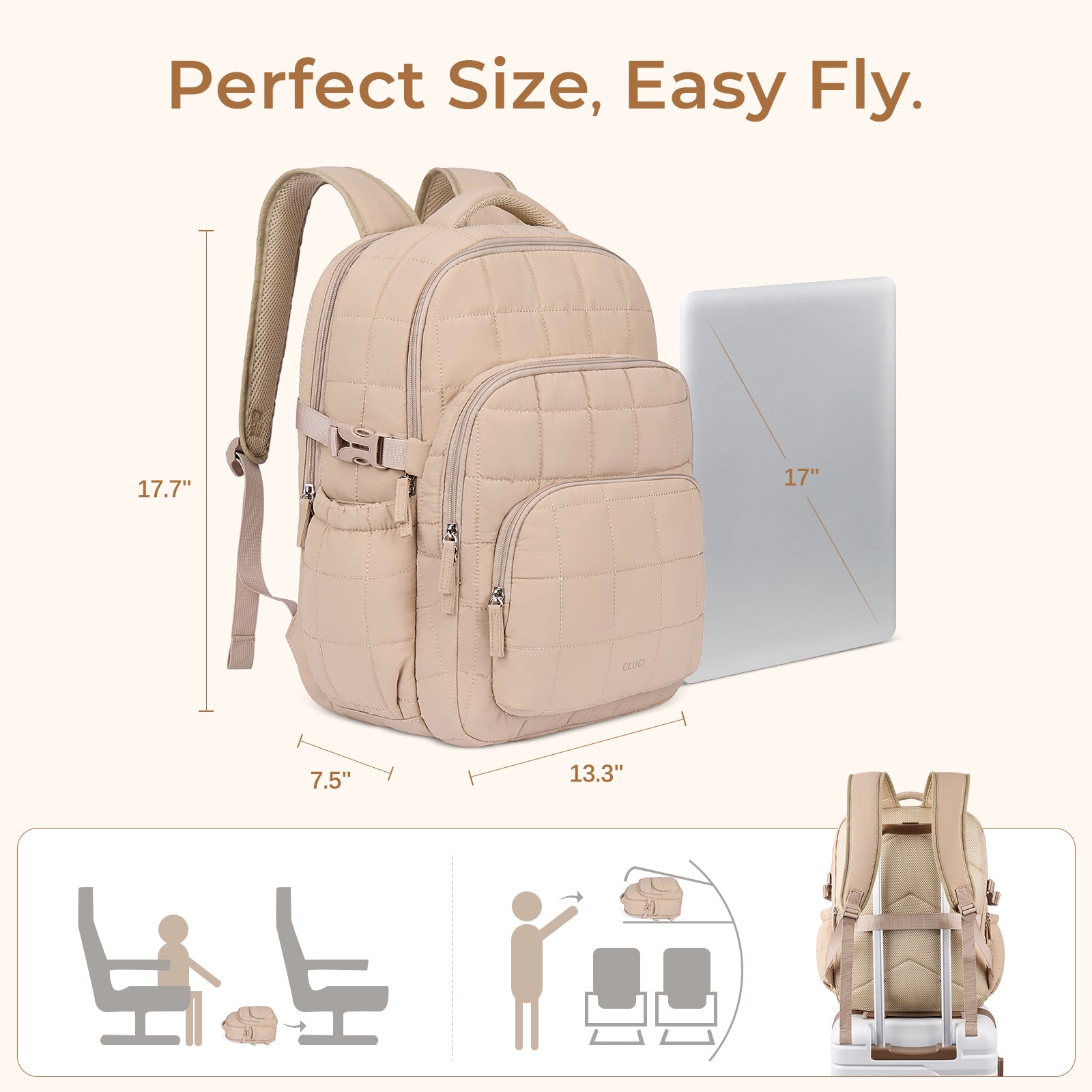 CLUCI 17.3'' Puffer Quilted Laptop Backpack for Women