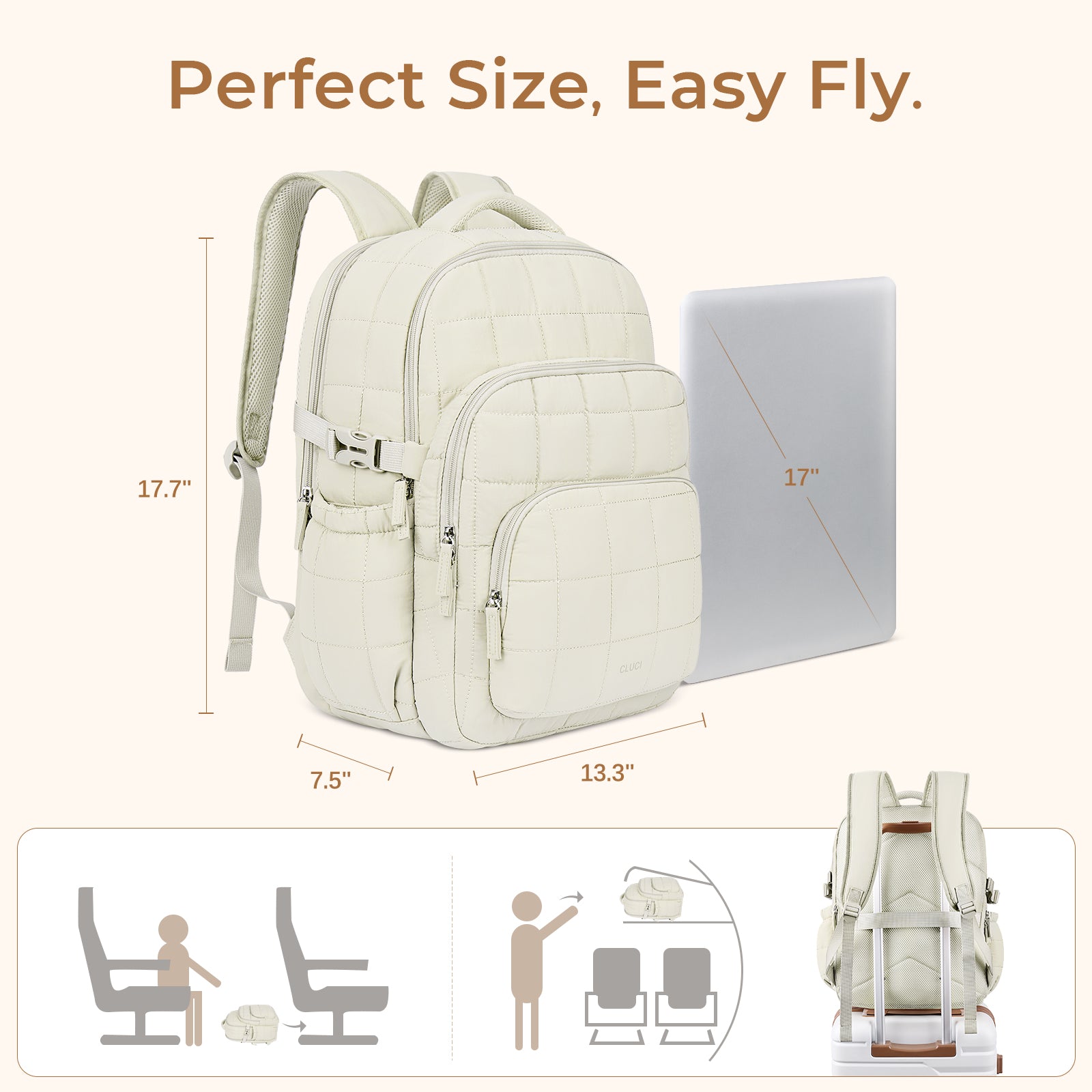 CLUCI 17.3'' Puffer Quilted Laptop Backpack for Women