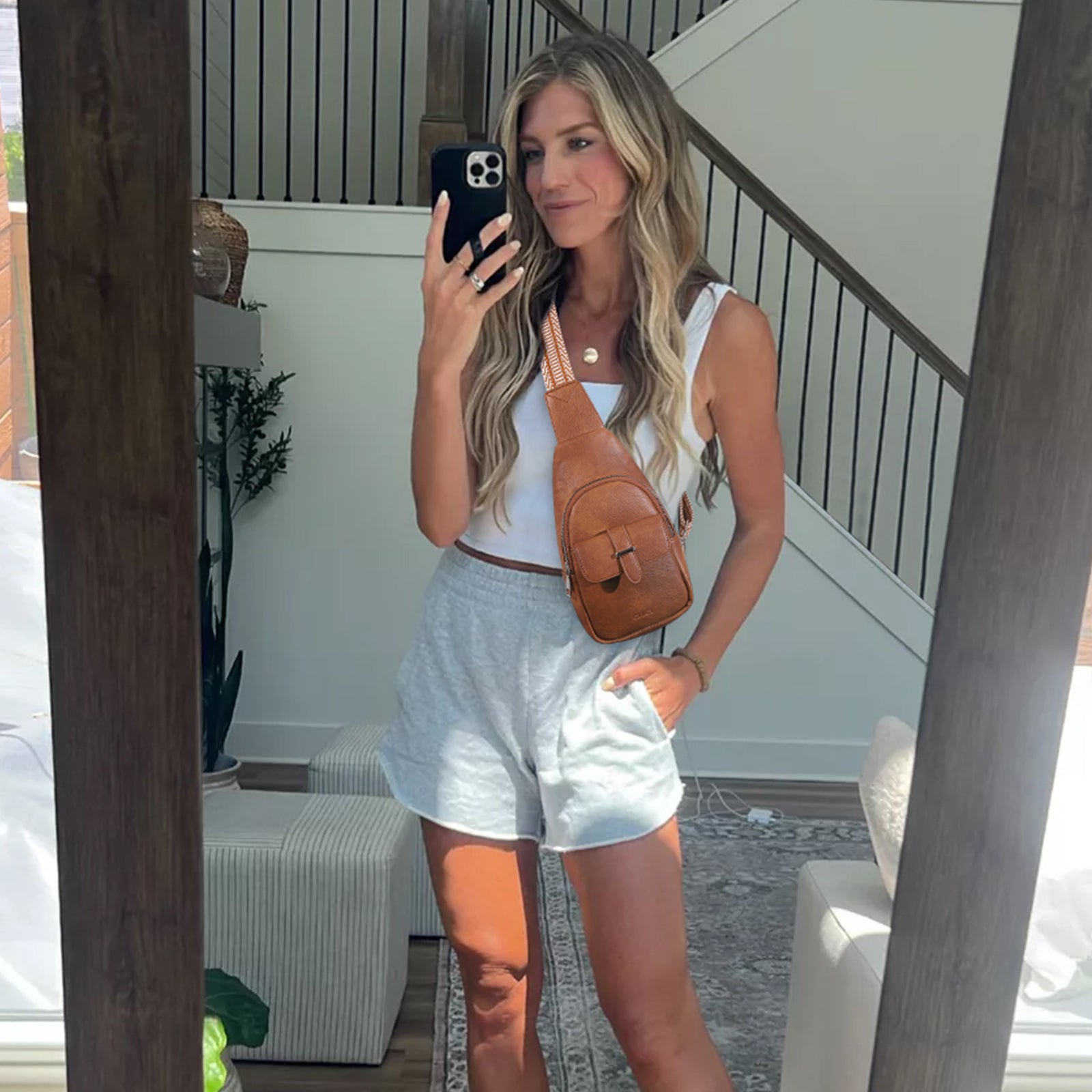 CLUCI Small Faux Leather Sling Bag Fashion Waist Packs with Guitar Strap for Women