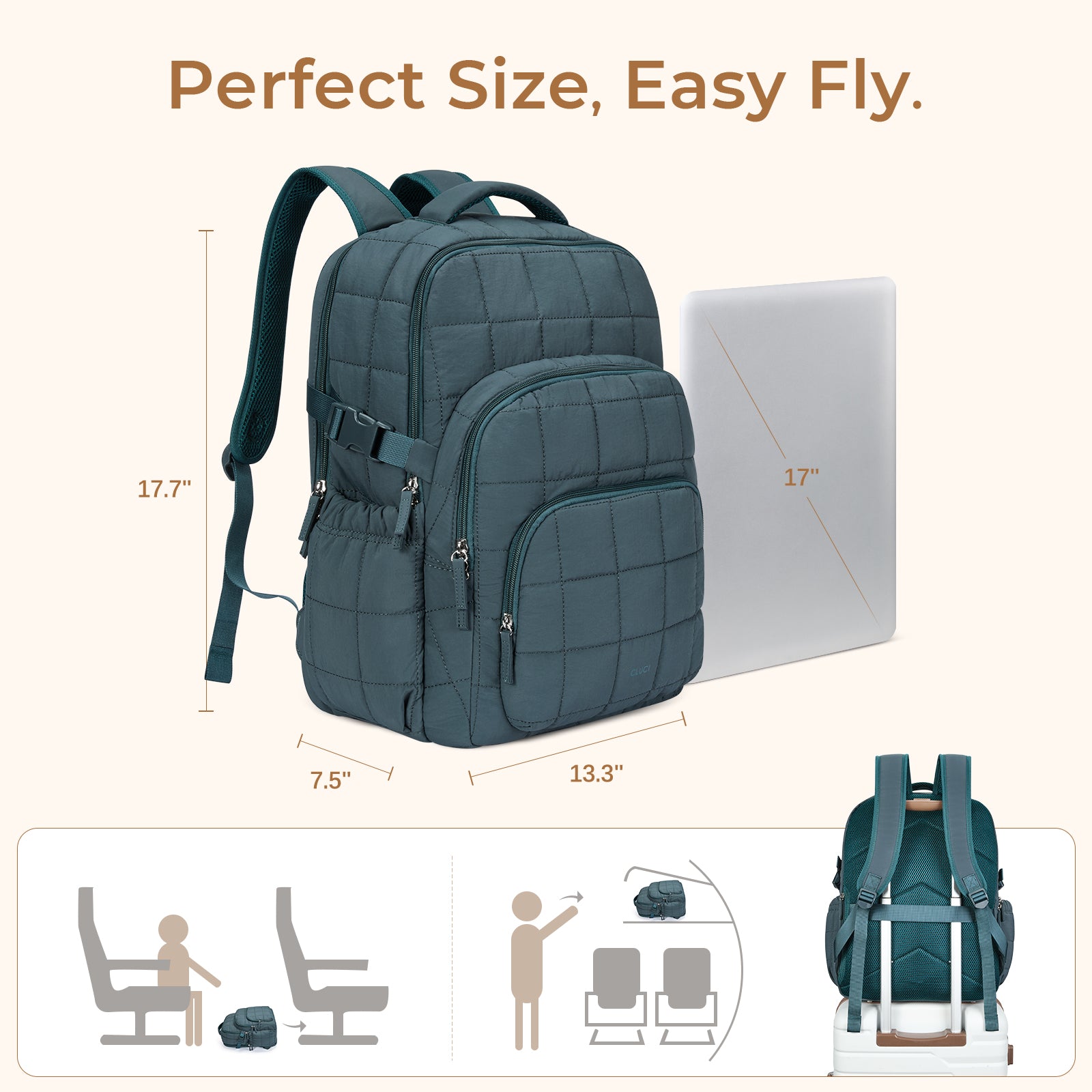 CLUCI 17.3'' Puffer Quilted Laptop Backpack for Women