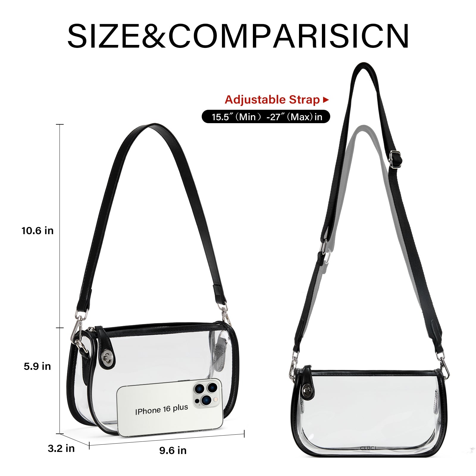 CLUCI Clear Purse Crossbody Bags for Concerts Sports Events Festivals