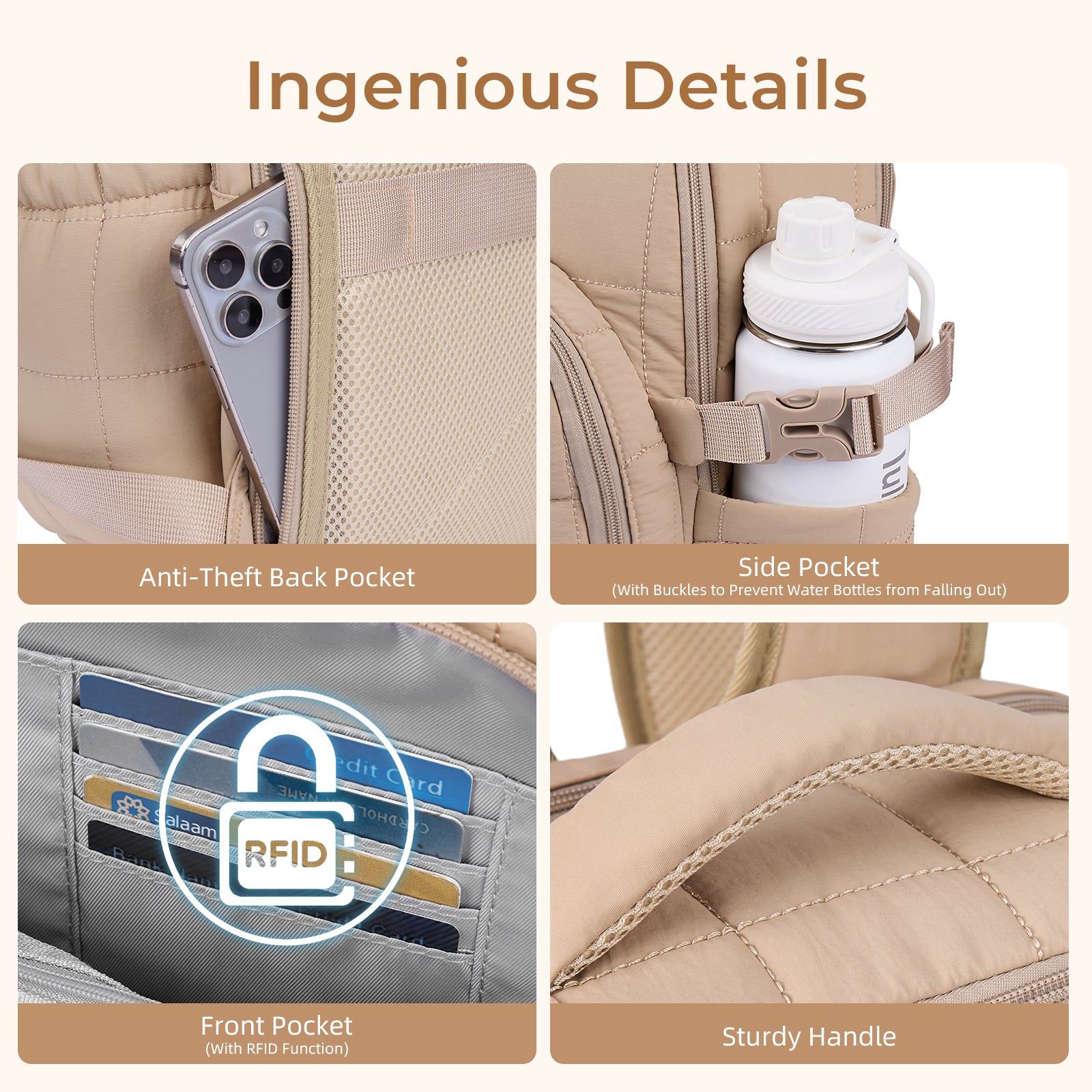 CLUCI 17.3'' Puffer Quilted Laptop Backpack for Women