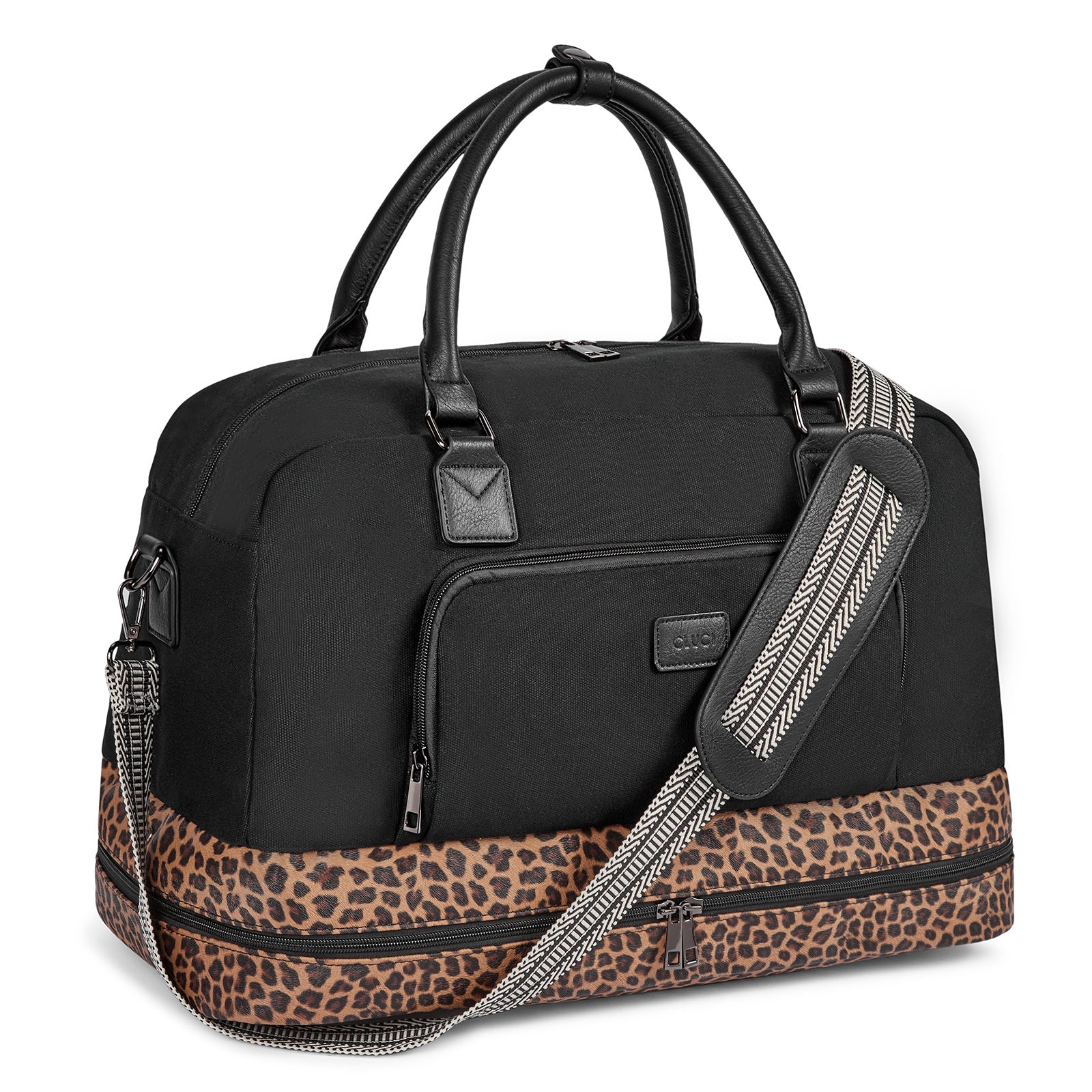 CLUCI Weekender Bags for Women Canvas Duffle Bag Travel Overnight Bags Carry On Tote with Shoe Compartment Beige with Brown