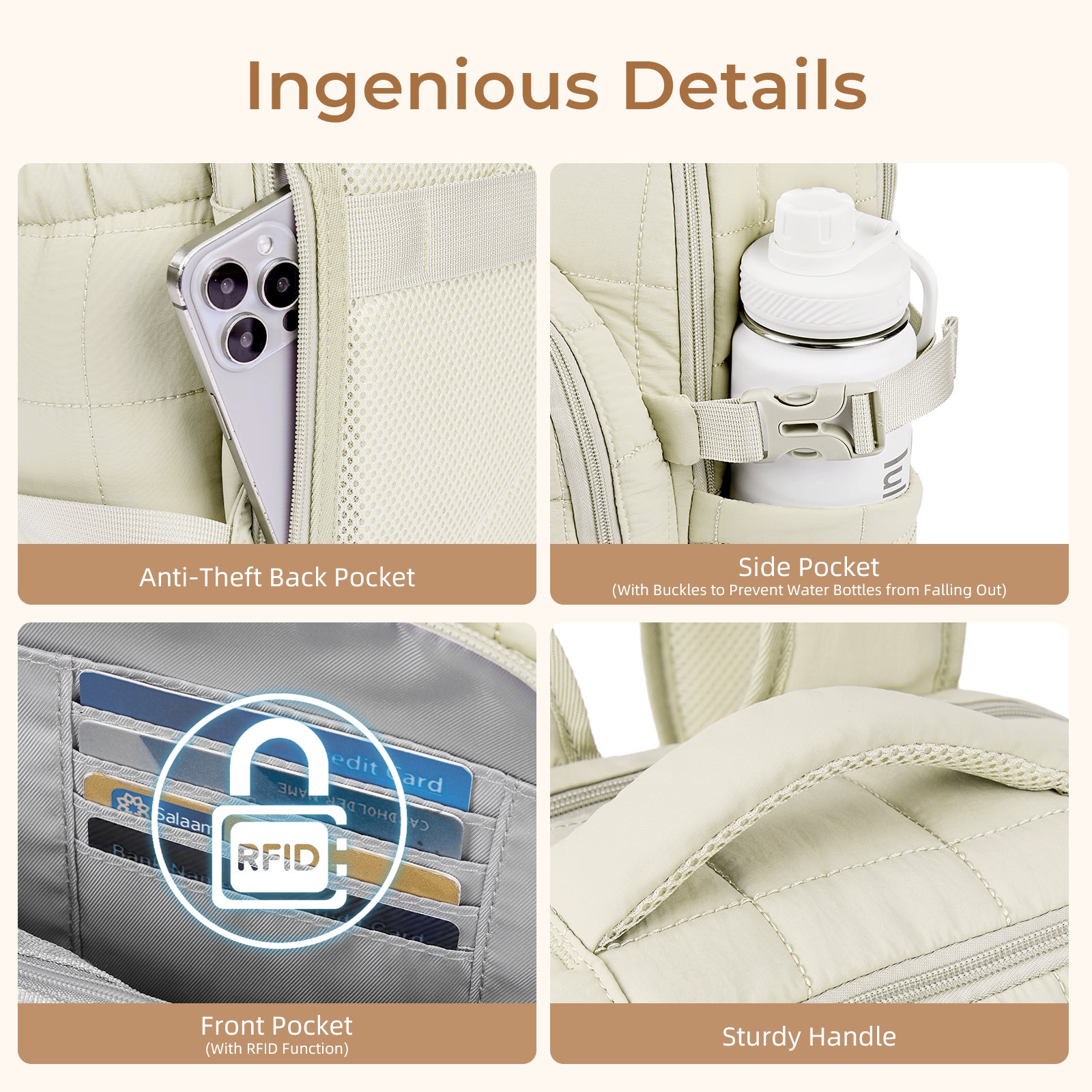 CLUCI 17.3'' Puffer Quilted Laptop Backpack for Women