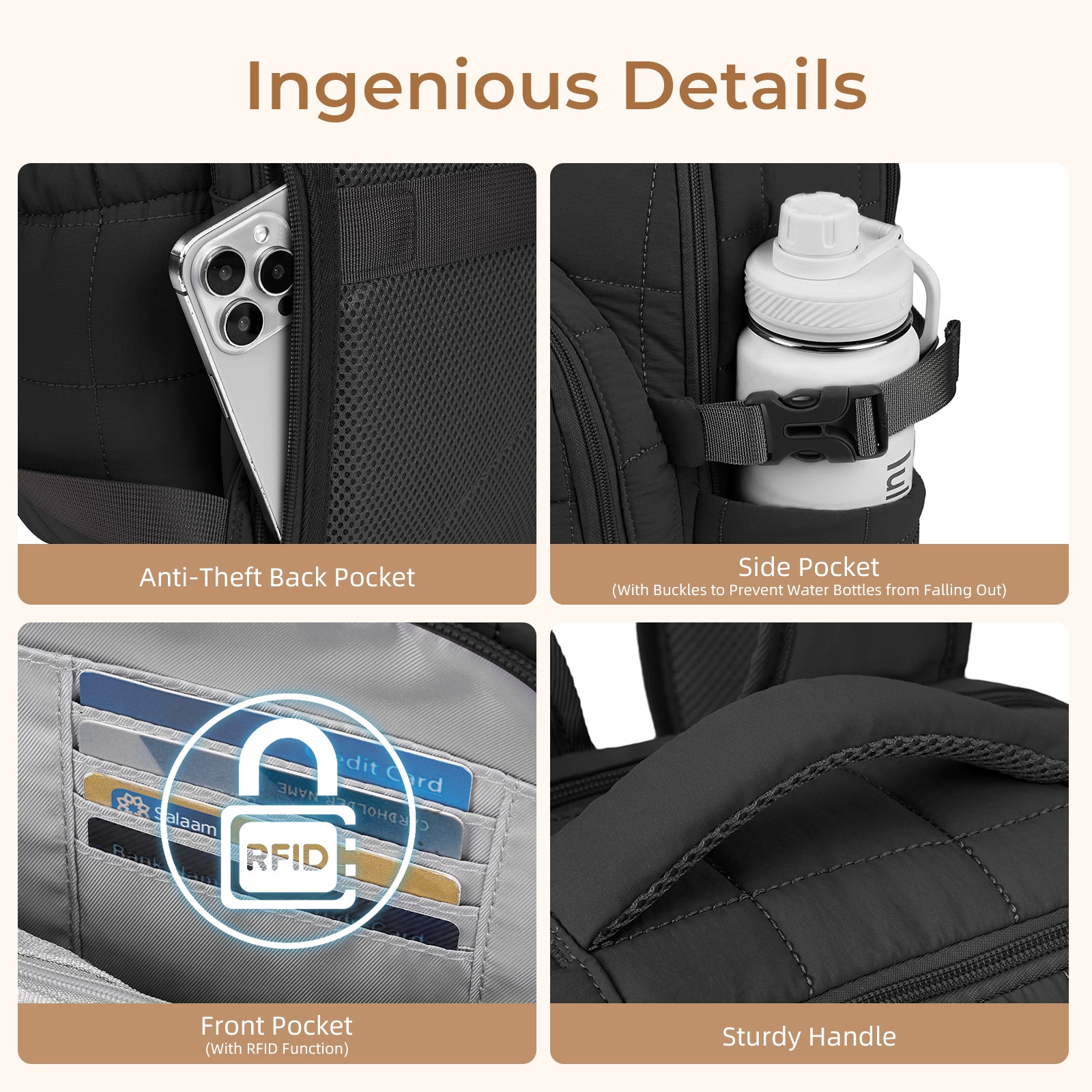 CLUCI 17.3'' Puffer Quilted Laptop Backpack for Women