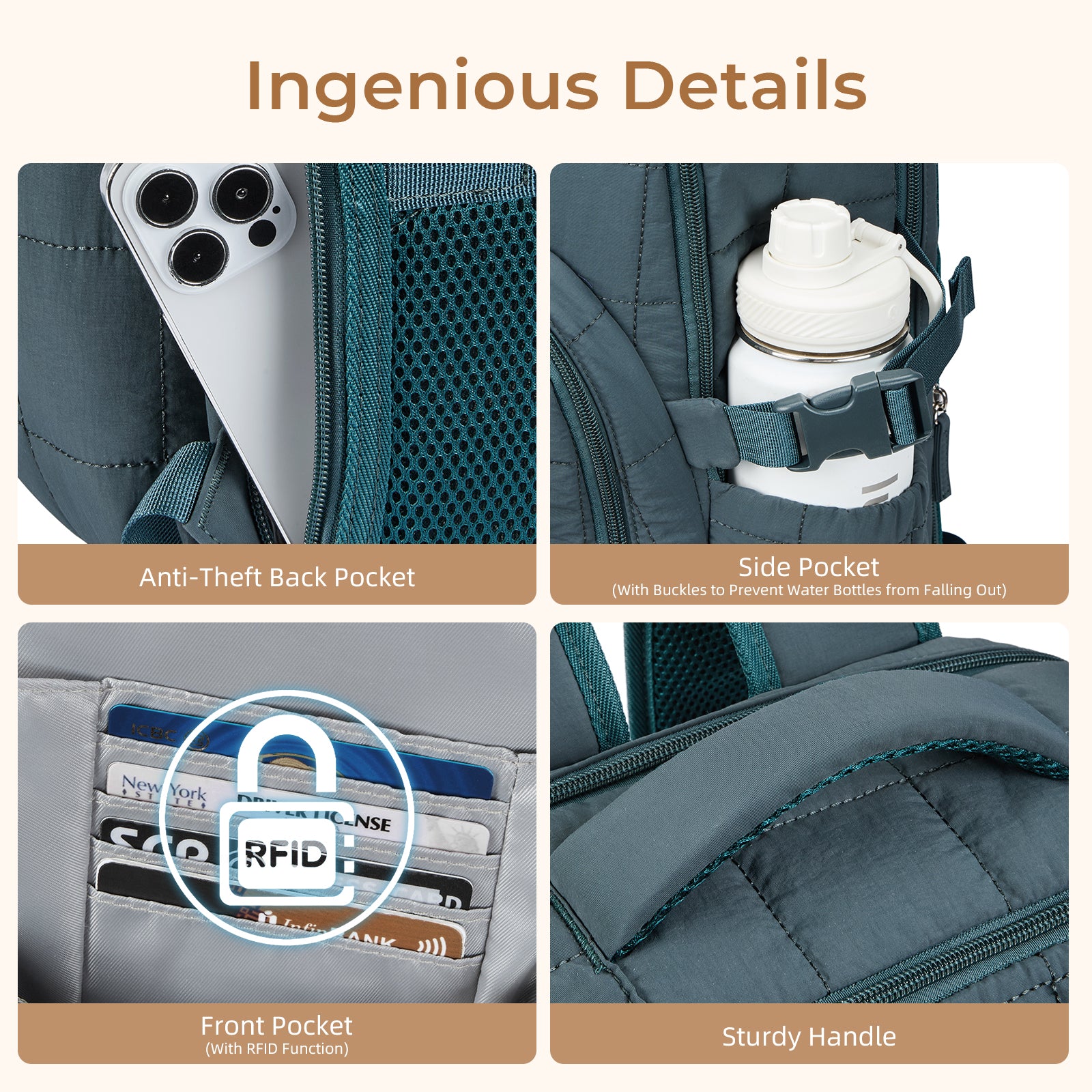 CLUCI 17.3'' Puffer Quilted Laptop Backpack for Women